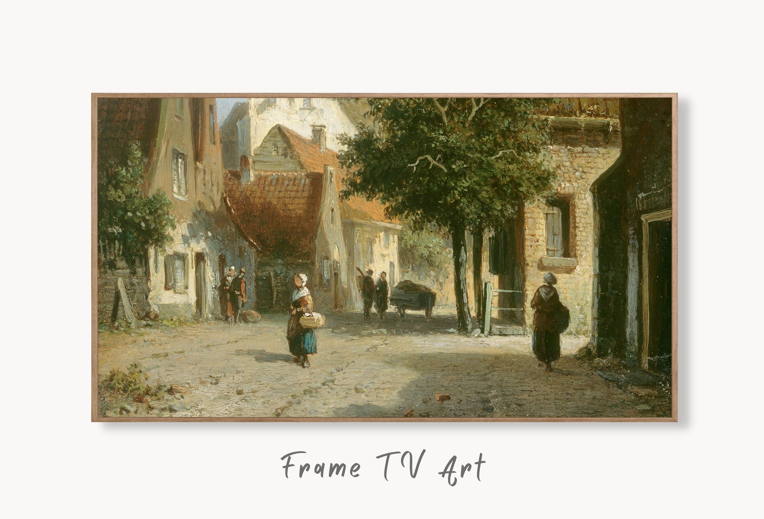 Samsung Frame TV Art 4K Amsterdam Street Scene Vintage Oil Painting. Instant Download Rustic European Village Landscape for the Frame TV