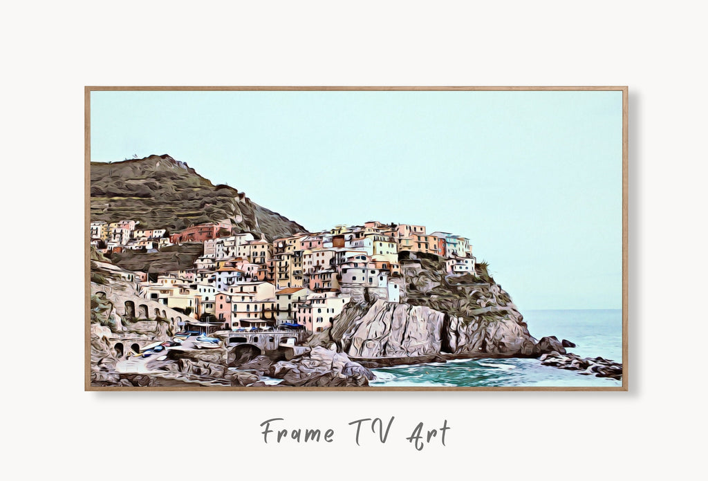 Coastal Town in Italy Frame TV Art. Seaside Italy Painting, City Landscape Frame TV Art. Digital Download, Colorful Art for Frame TV