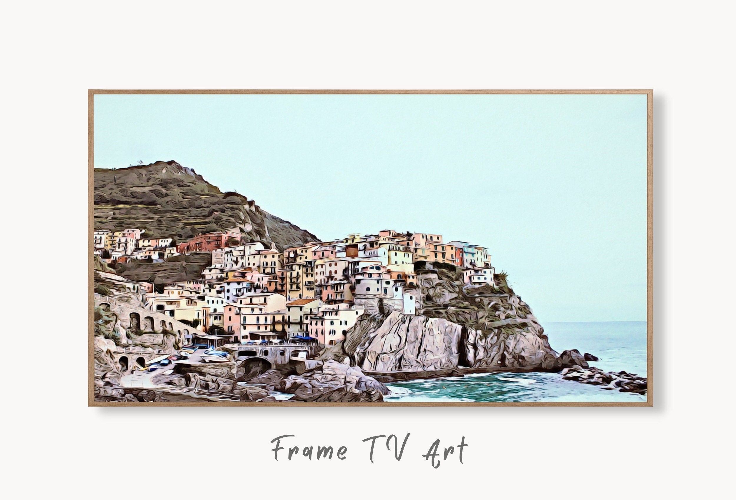 Coastal Town in Italy Frame TV Art. Seaside Italy Painting, City Landscape Frame TV Art. Digital Download, Colorful Art for Frame TV