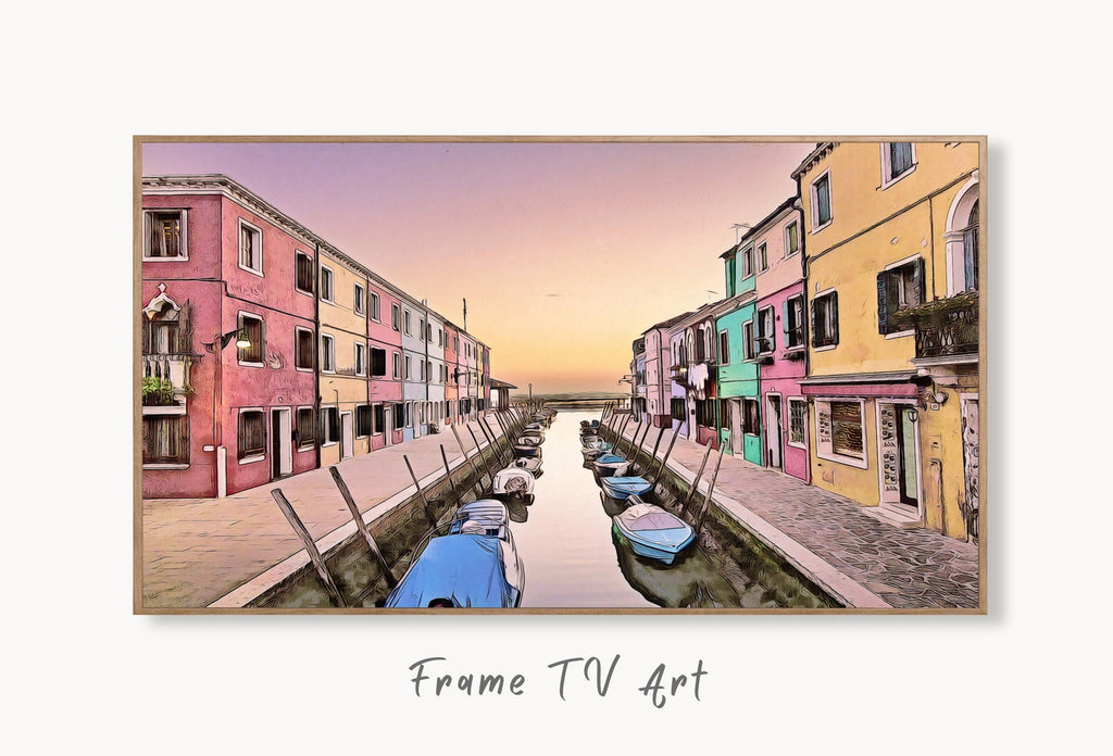 Italy Wall Art Sunset in Burano Frame TV Art. Italy Painting, City Landscape Frame TV Art. Digital Download, Colorful Art for Frame TV