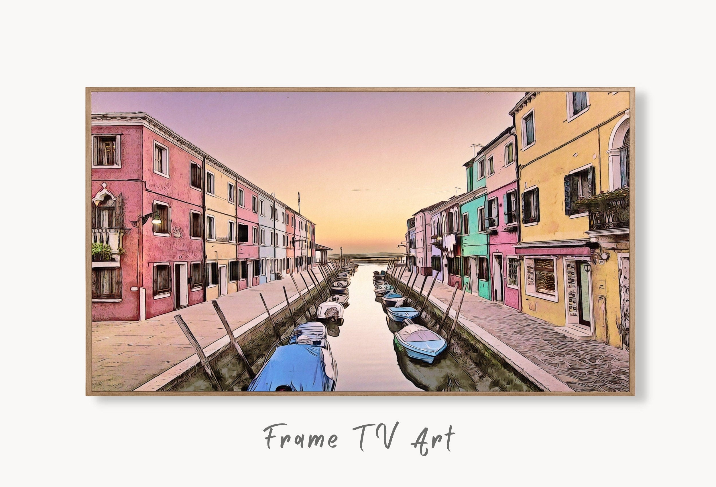 Italy Wall Art Sunset in Burano Frame TV Art. Italy Painting, City Landscape Frame TV Art. Digital Download, Colorful Art for Frame TV