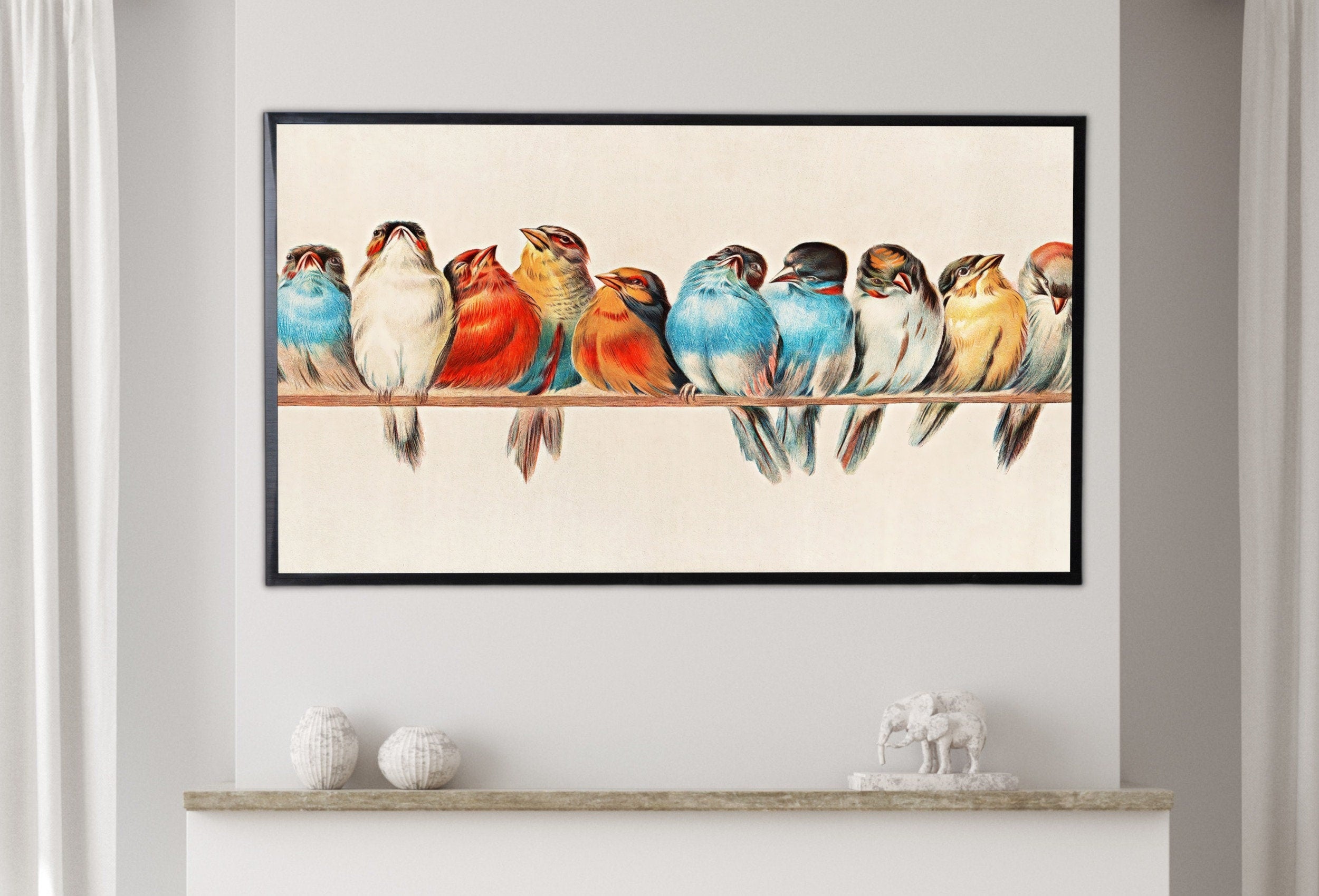 4k & 8K Samsung Frame TV Vintage Birds Art. Samsung TV Art Vintage Painting. Digital Download, Perching Birds Art for Samsung Frame TV