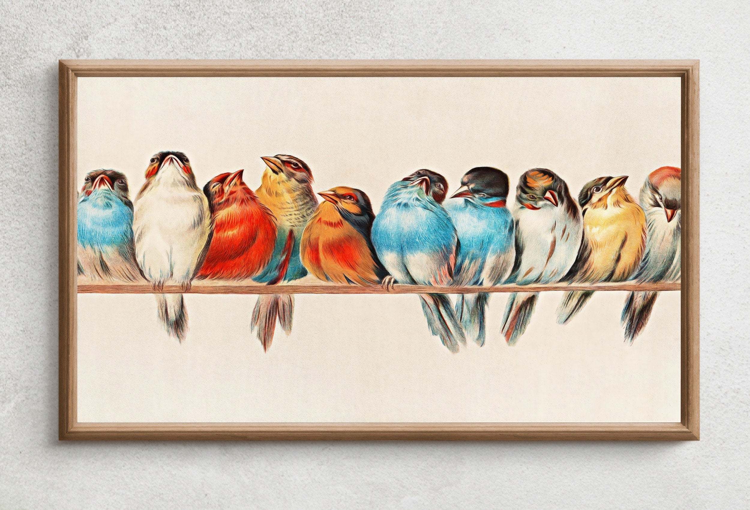 4k & 8K Samsung Frame TV Vintage Birds Art. Samsung TV Art Vintage Painting. Digital Download, Perching Birds Art for Samsung Frame TV