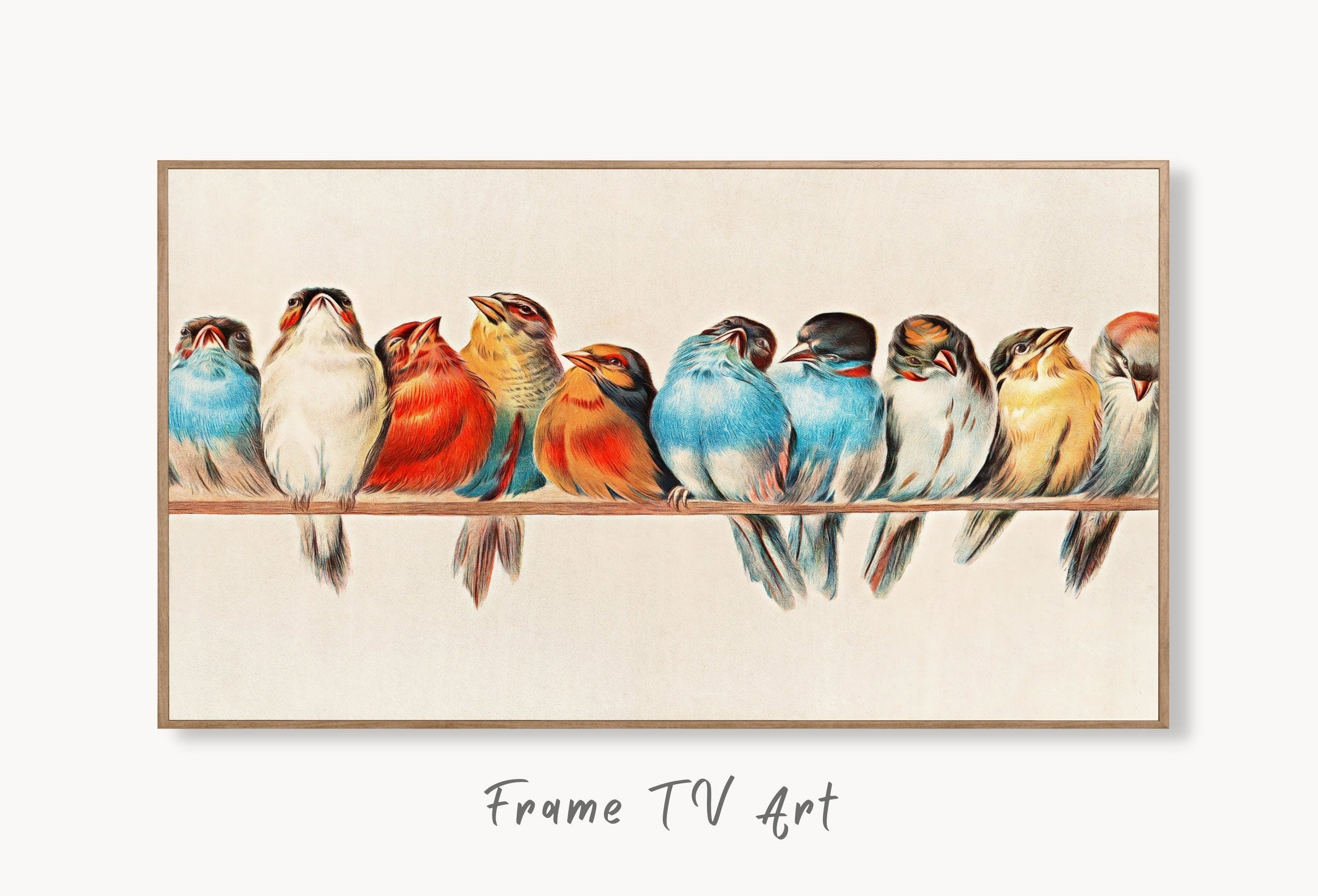 4k & 8K Samsung Frame TV Vintage Birds Art. Samsung TV Art Vintage Painting. Digital Download, Perching Birds Art for Samsung Frame TV