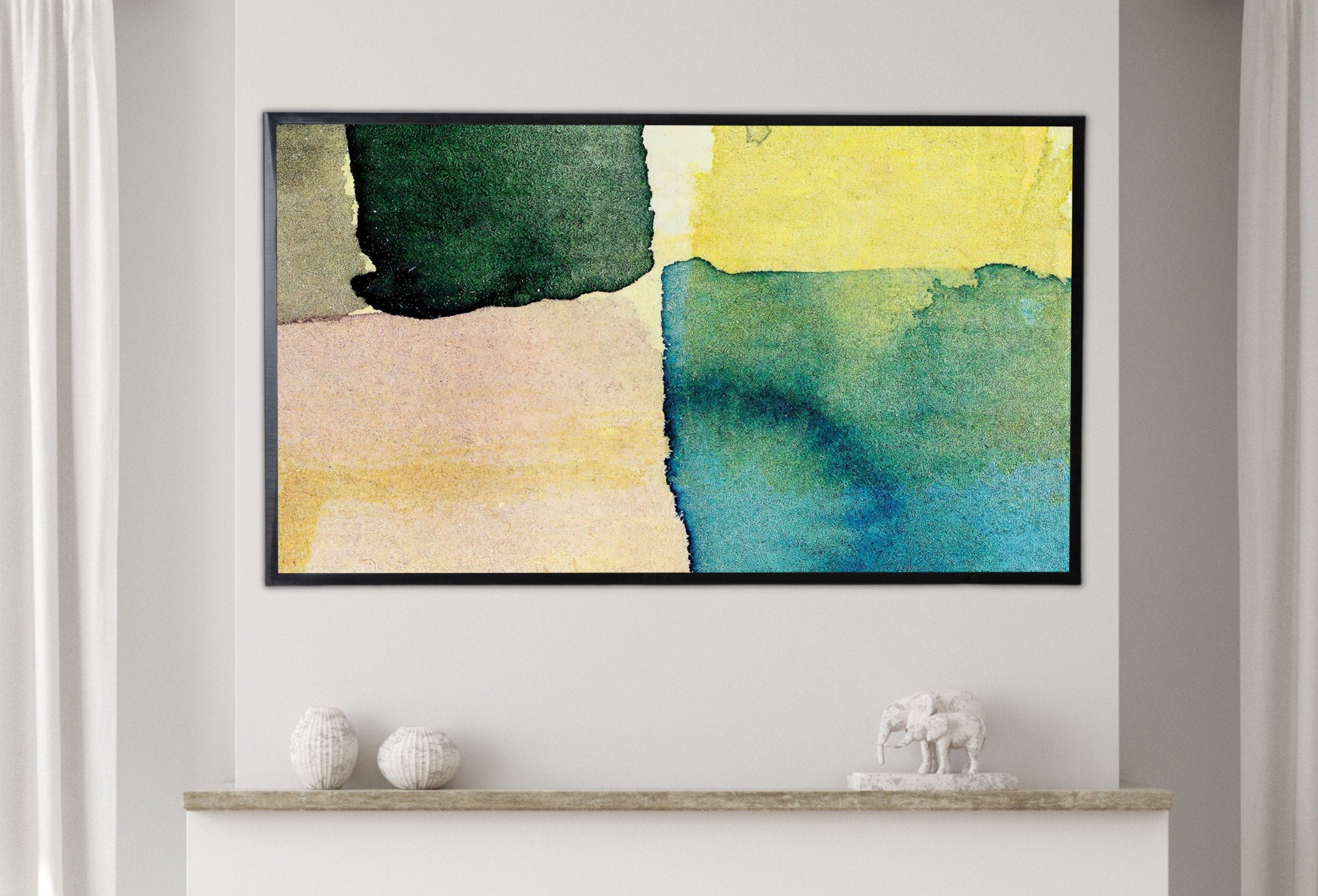 Samsung Frame TV Art 4K Blue Yellow Green Wall Art Abstract Painting. Instant Download Abstract Digital Painting. Colorful Art for Frame TV