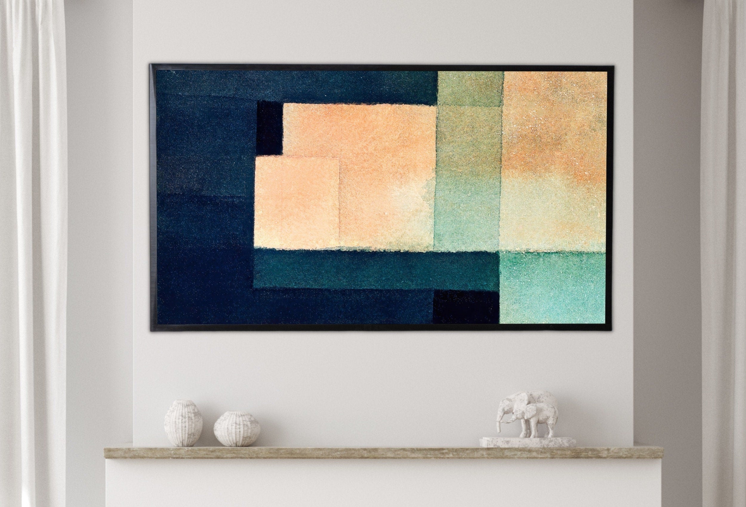 Samsung Frame TV Art 4K Blue Beige & Green Wall Art Abstract Painting. Instant Download Abstract Digital Painting. Colorful Art for Frame TV