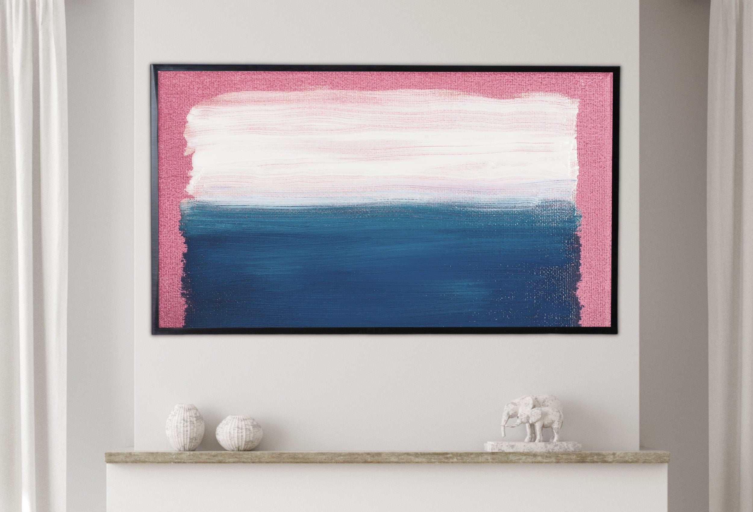 Pink Blue & White Abstract Painting Frame TV Art. Digital Download, Digital Art for TV, Colorful Wall Art, Abstract Artwork for The Frame TV