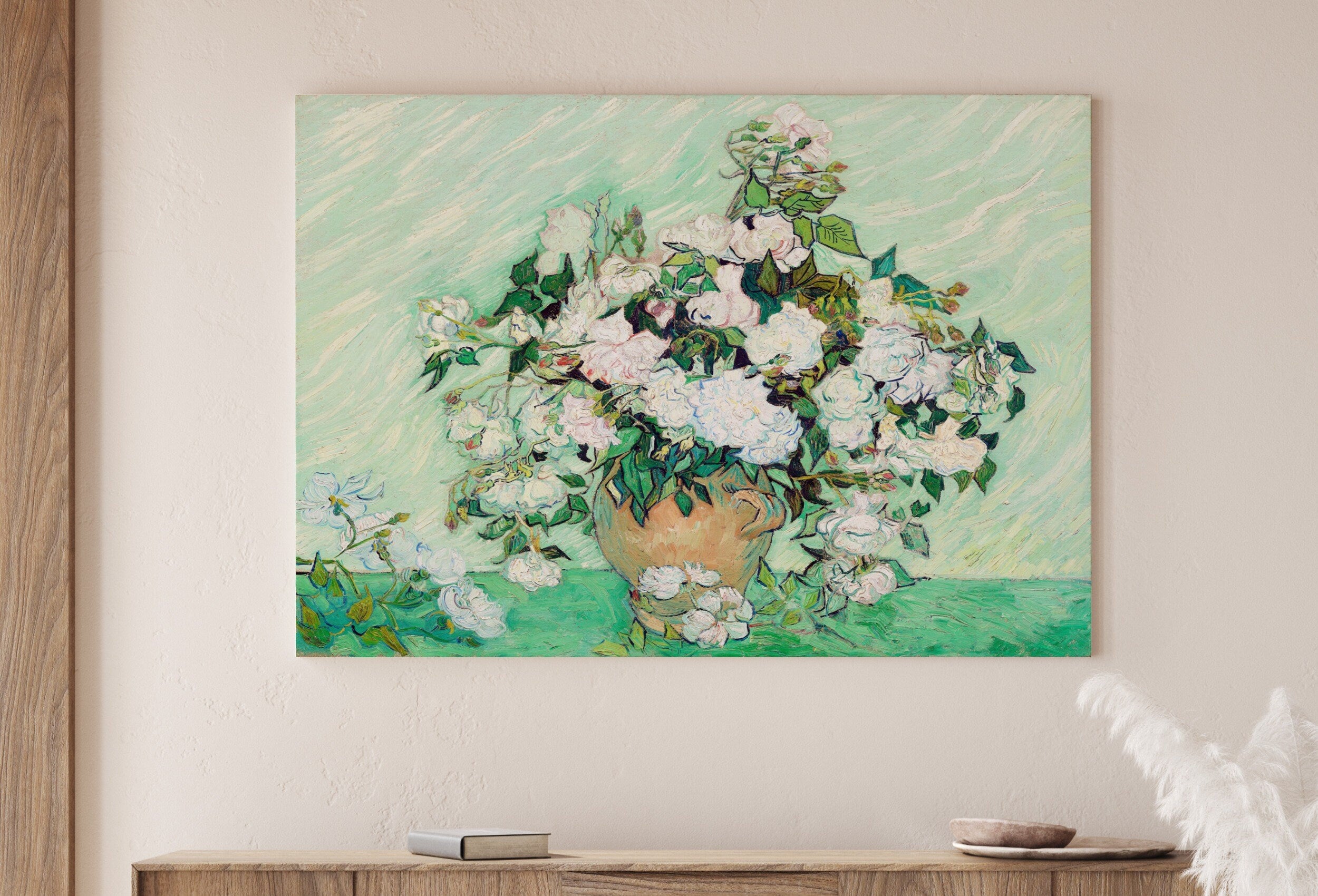 Famous van Gogh Roses Painting Art Print. Instant Download Printable van Gogh Fine Art. Vintage Still Life White Roses Painting.