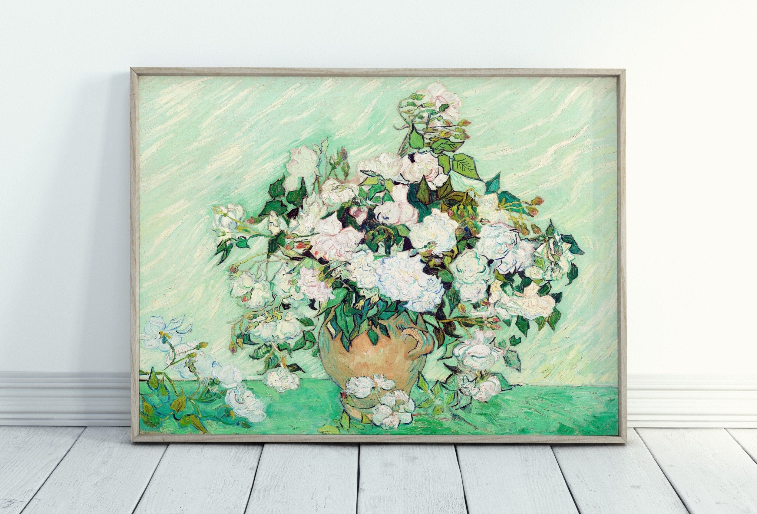 Famous van Gogh Roses Painting Art Print. Instant Download Printable van Gogh Fine Art. Vintage Still Life White Roses Painting.
