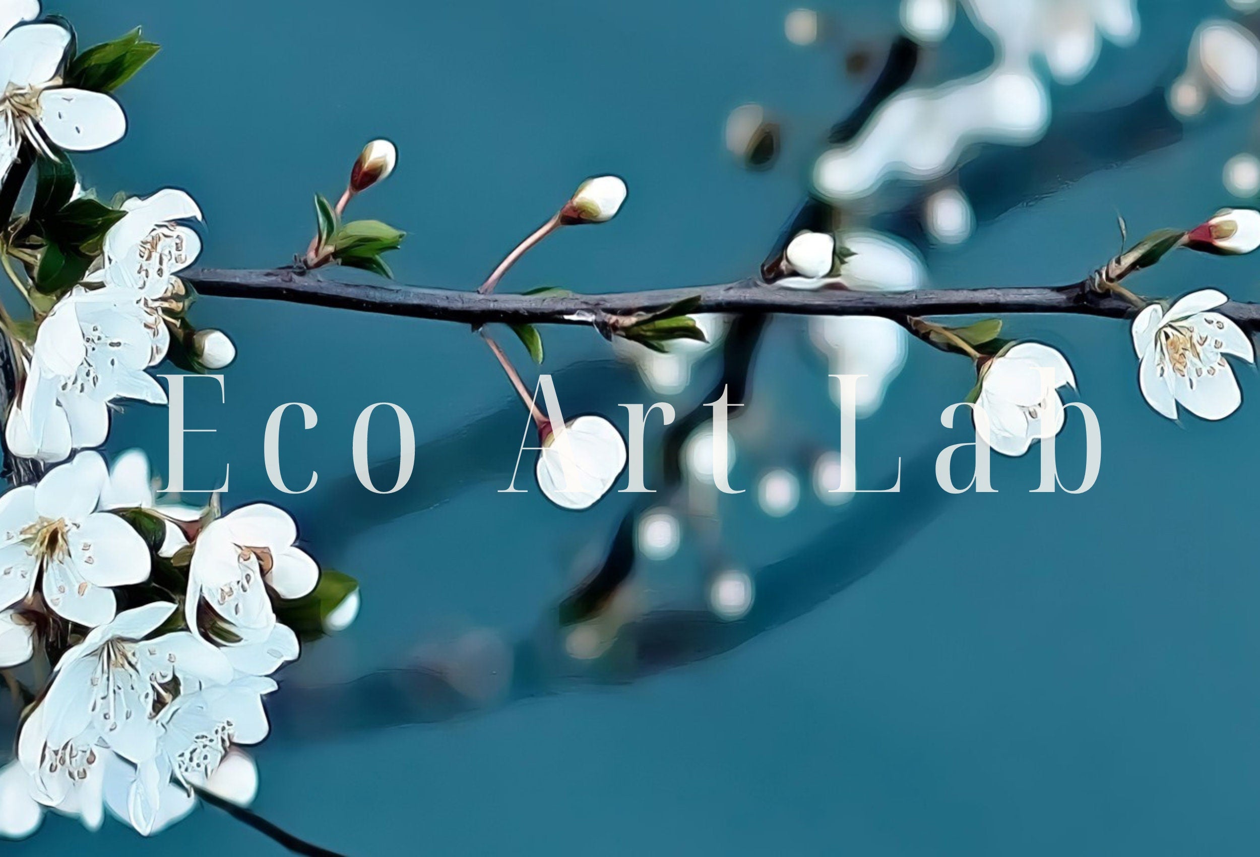 White Blossom Tree Branch Printable Wall Art. Cherry Blossom Sakura Tree Floral Wall Art Print. Blue Wall Art Floral Poster Botanical Art
