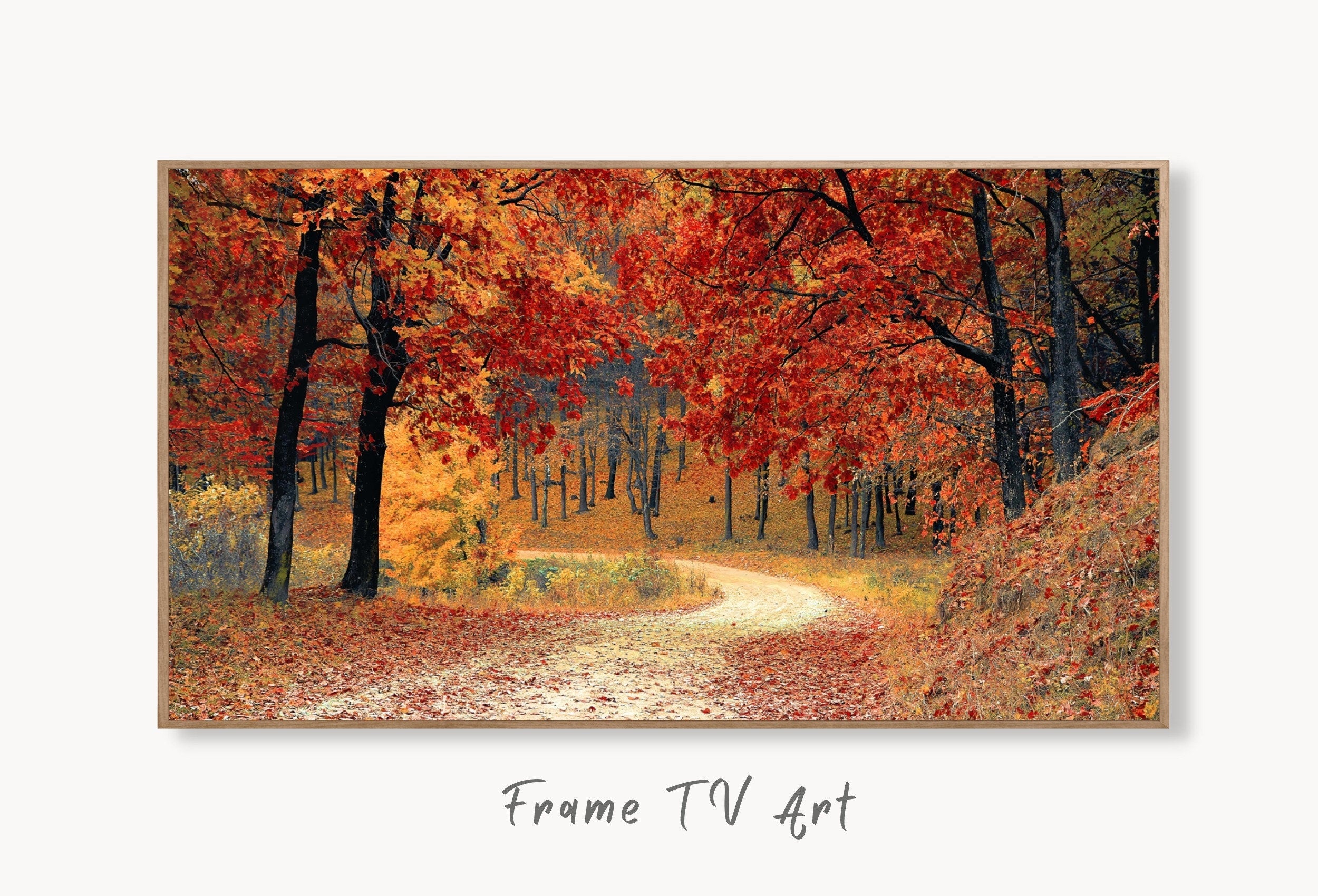 Samsung Frame TV Art 4K Forest Trail in the Fall Landscape Digital Painting. Instant Download Fall Art for the Samsung Frame TV. Art for TV