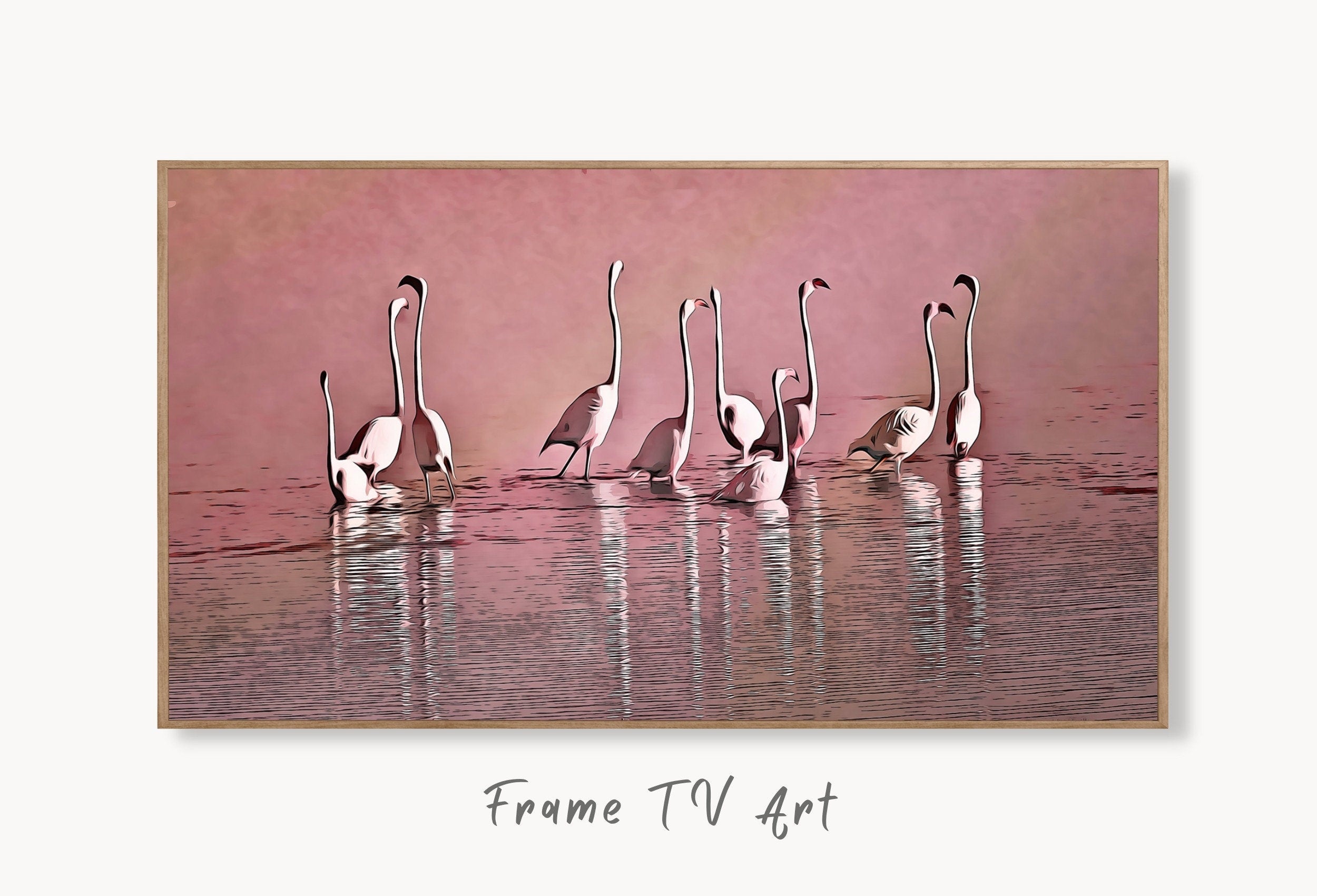 Group of Flamingos in Water Frame TV Art Digital Download, Digital Art for Tv, Colorful Art for Frame TV Tropical Bird Decor