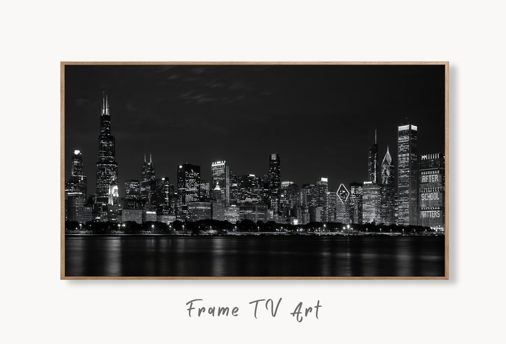 Samsung Frame TV Art 4K Chicago Skyline at Night Wall Art. Instant Download Chicago Photography Art for the Frame TV. Chicago Skyline Decor