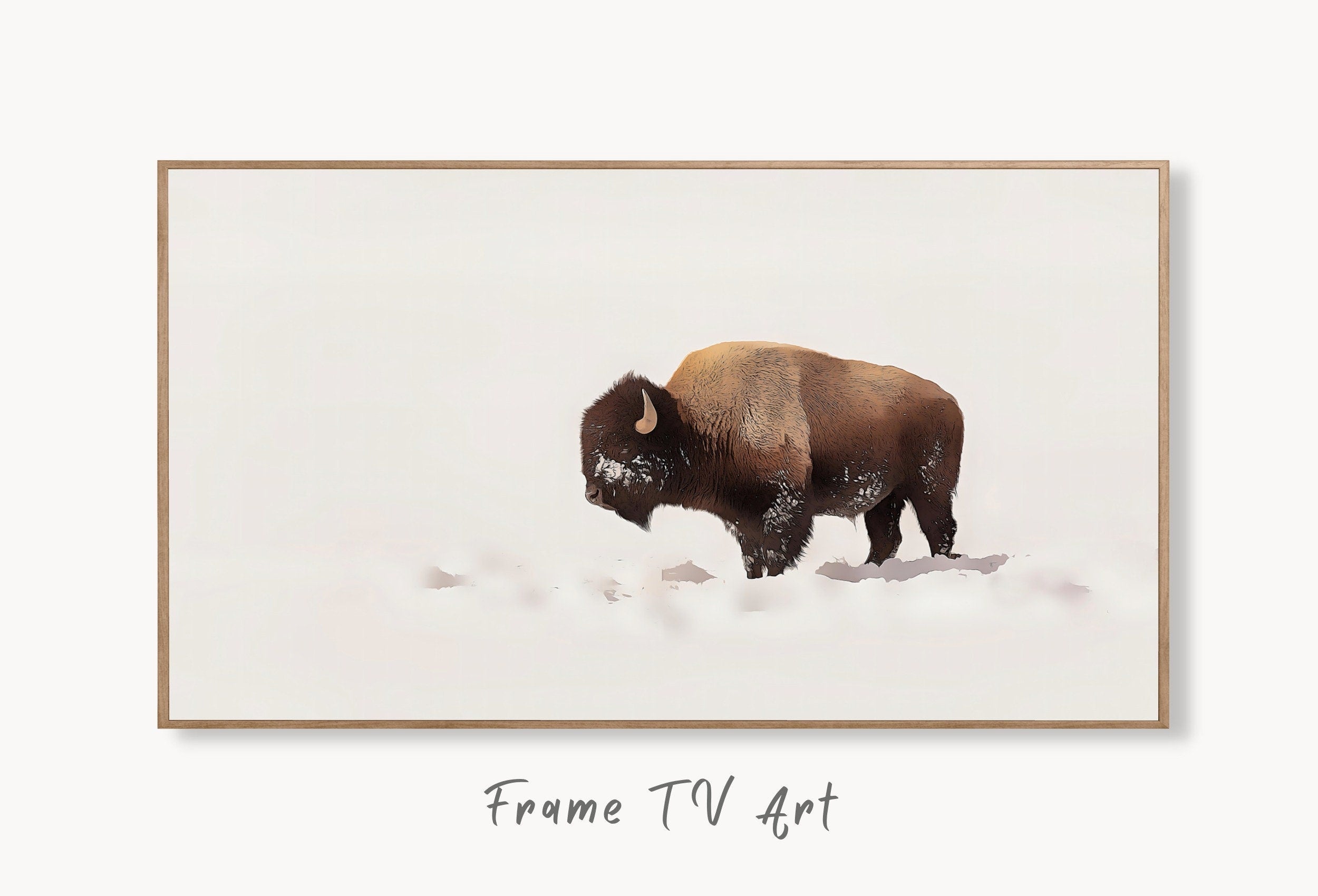 Samsung Frame TV Art 4K Bison Standing in Snow Landscape Digital Painting. Instant Download Buffalo Art for the Samsung Frame TV. Art for TV