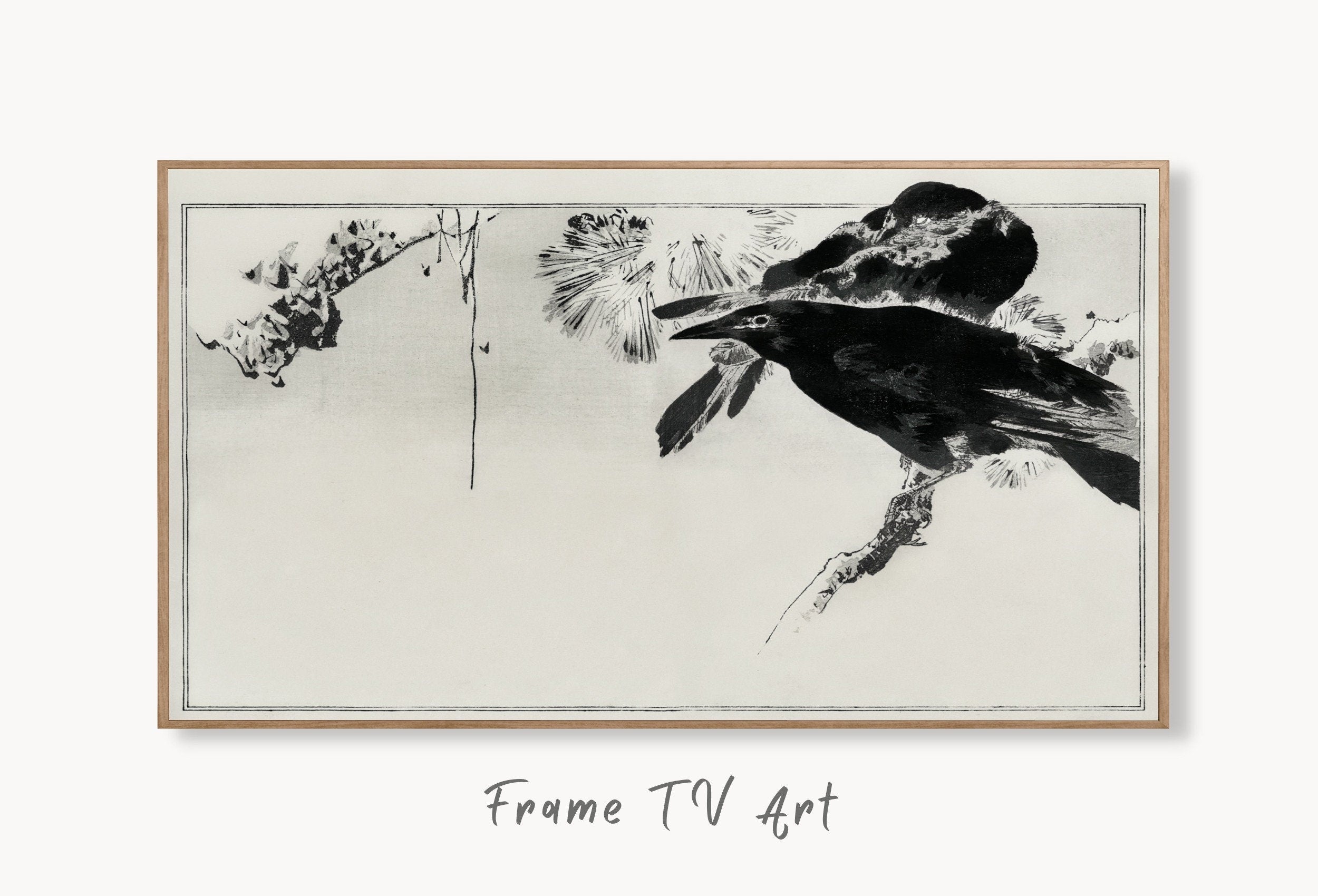 Crows Perched on a Branch Frame TV Art. Vintage Japanese Painting Samsung Art TV, Digital Download for Samsung Frame, Frame TV Art