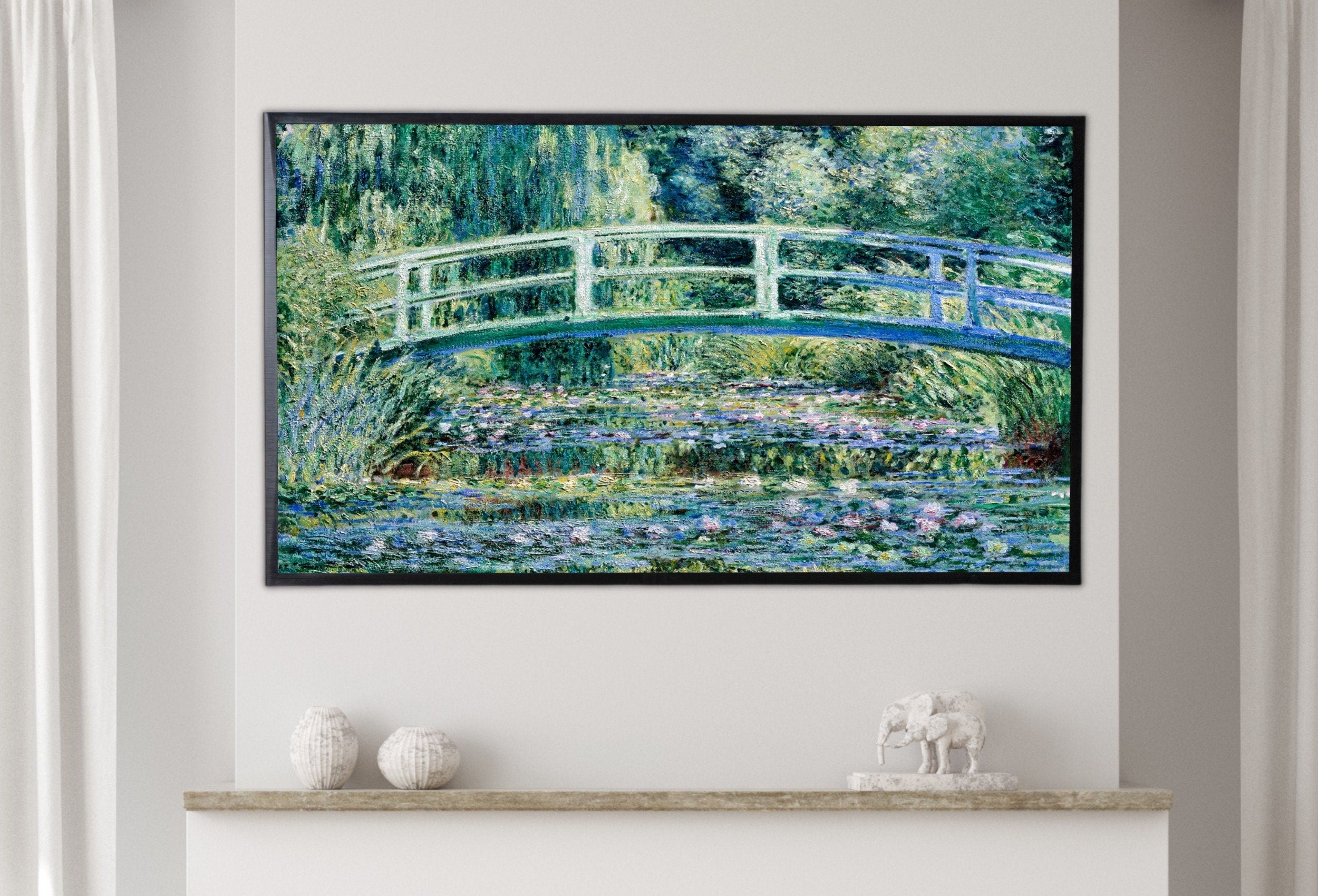 Samsung Frame TV Art 4K Lilies and Bridge Famous Claude Monet Painting. Instant Download Botanical Wall Art for Frame TV. Vintage Wall Art