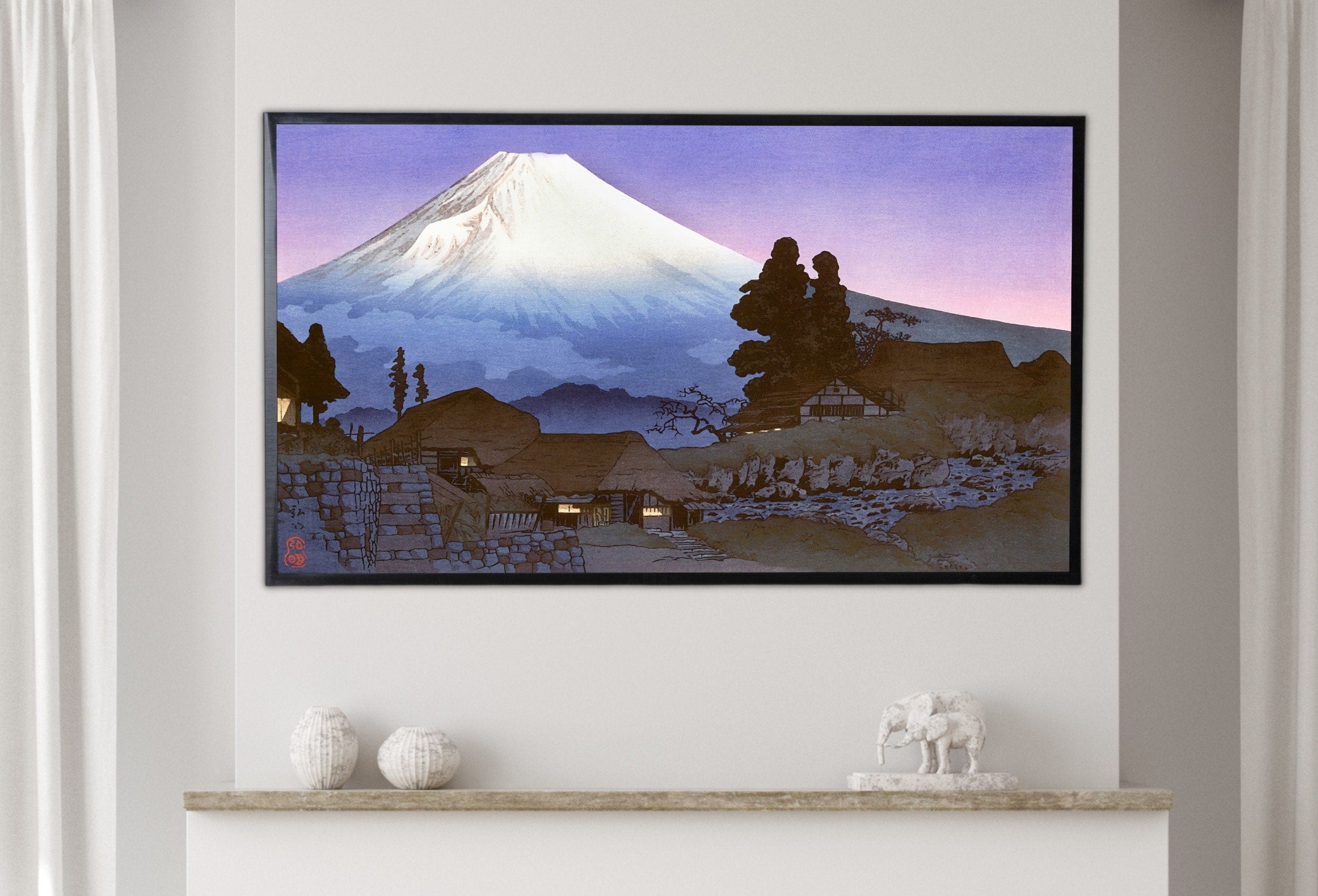 Samsung Frame TV Art 4K Mount Fuji Landscape Vintage Japanese Wall Art. Instant Download Antique Japanese Art for Frame TV. Vintage Wall Art
