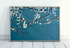 White Blossom Tree Branch Printable Wall Art. Cherry Blossom Sakura Tree Floral Wall Art Print. Blue Wall Art Floral Poster Botanical Art