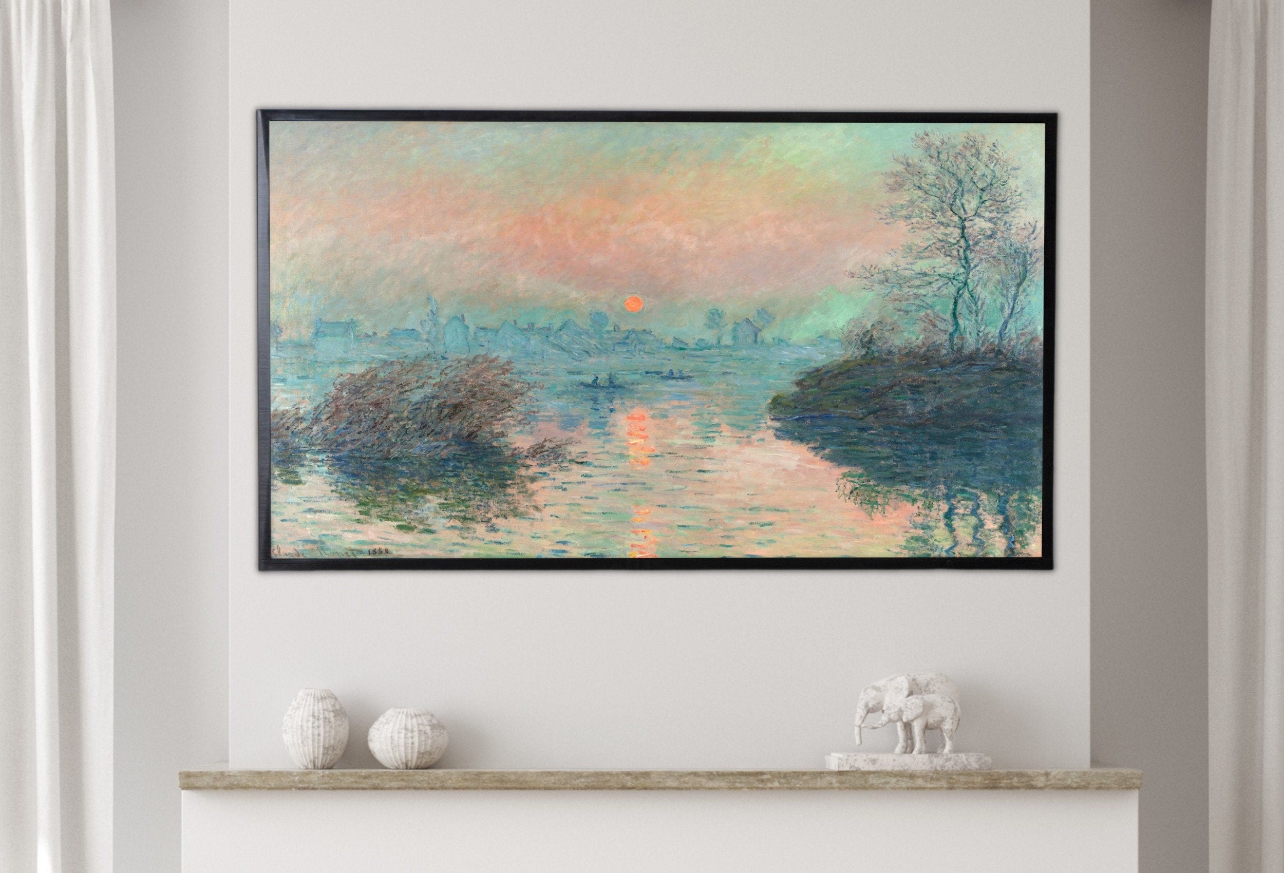 Samsung Frame TV Art 4K Monet Sunset on the Seine Famous Painting. Instant Download Vintage Art for Samsung Frame TV. Claude Monet TV Art