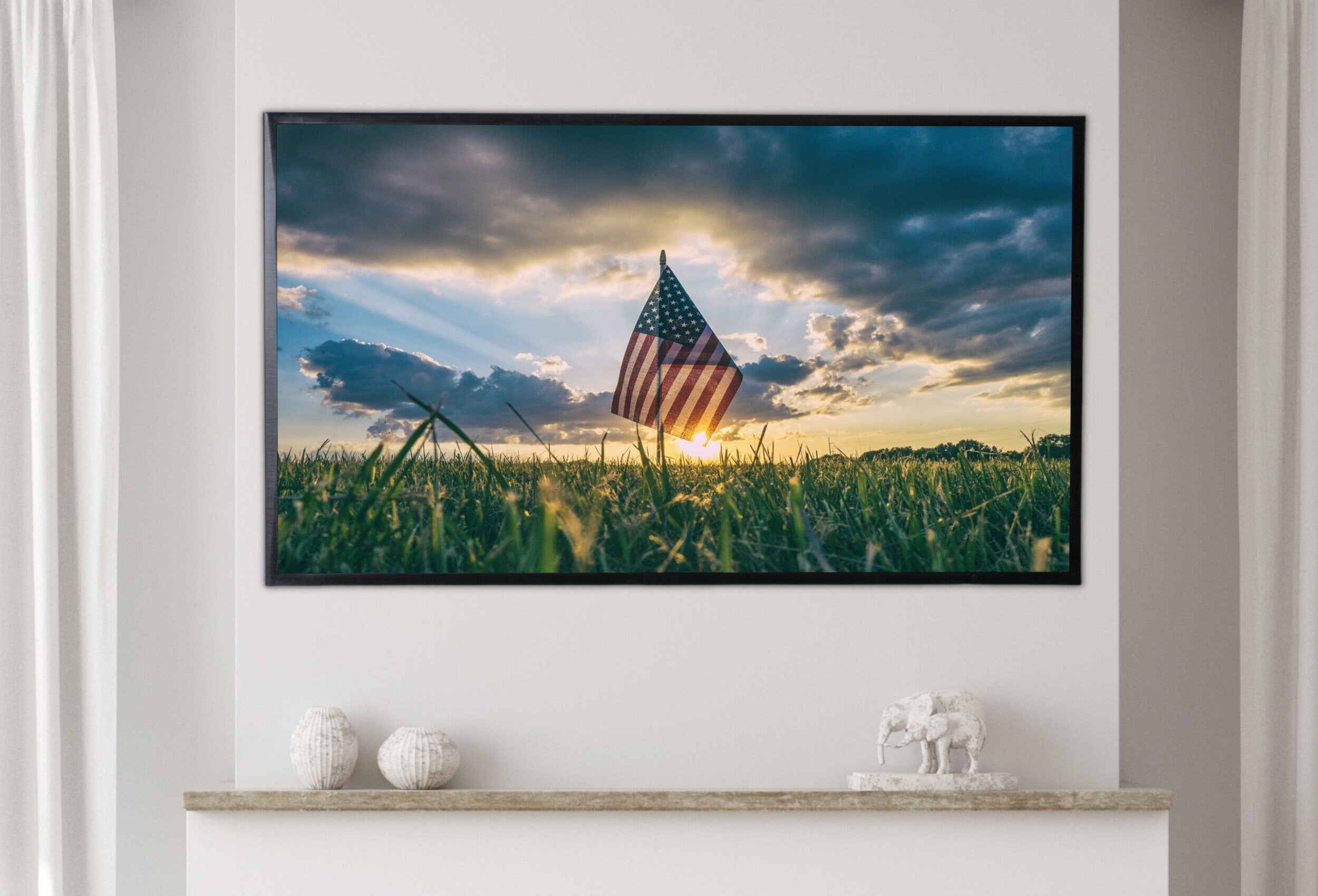 Samsung Frame TV Art 4K Independence Day 4th of July Decor. Patriotic USA American Flag in Sunset. Instant Digital Download. Art for TV