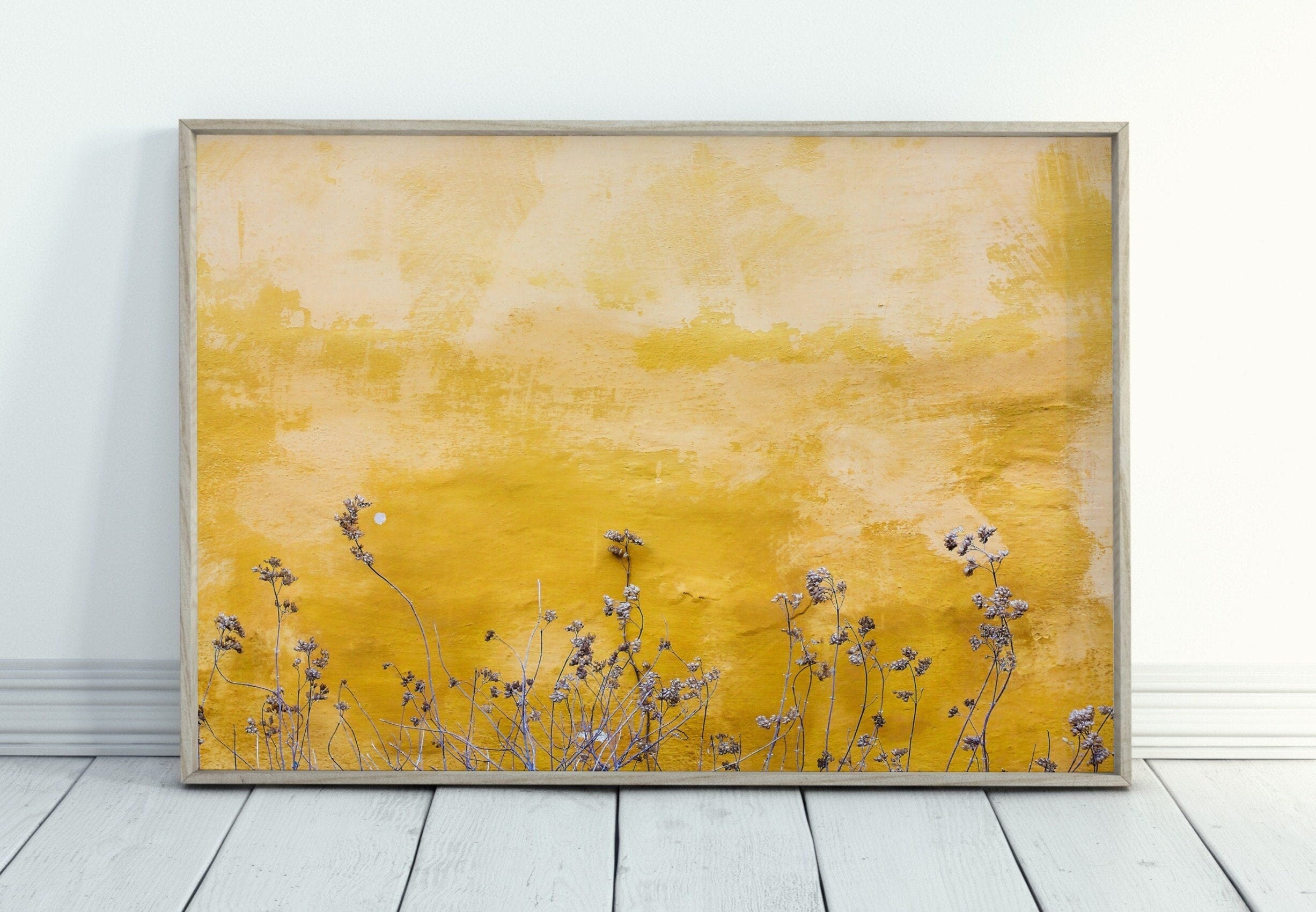 Yellow Wall Texture with Flowers Minimalist Printable Wall Art. Instant Download Abstract Floral Art Print. Neutral Photography Wall Art.