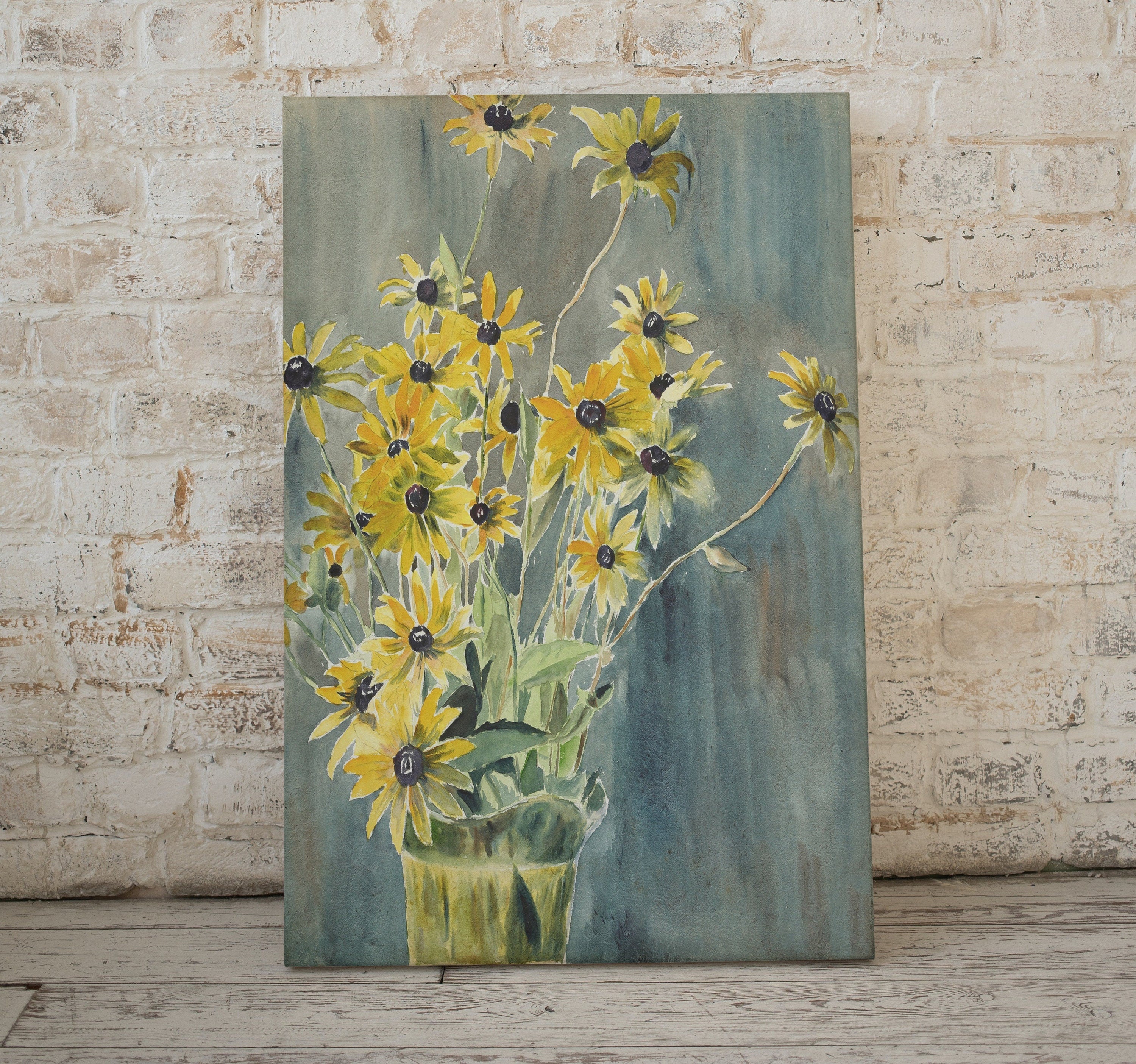 Yellow Flowers Vase Still Art Vintage Print. Botanical Painting Still Life Printable Digital Wall Art. Antique Retro Style Instant Download