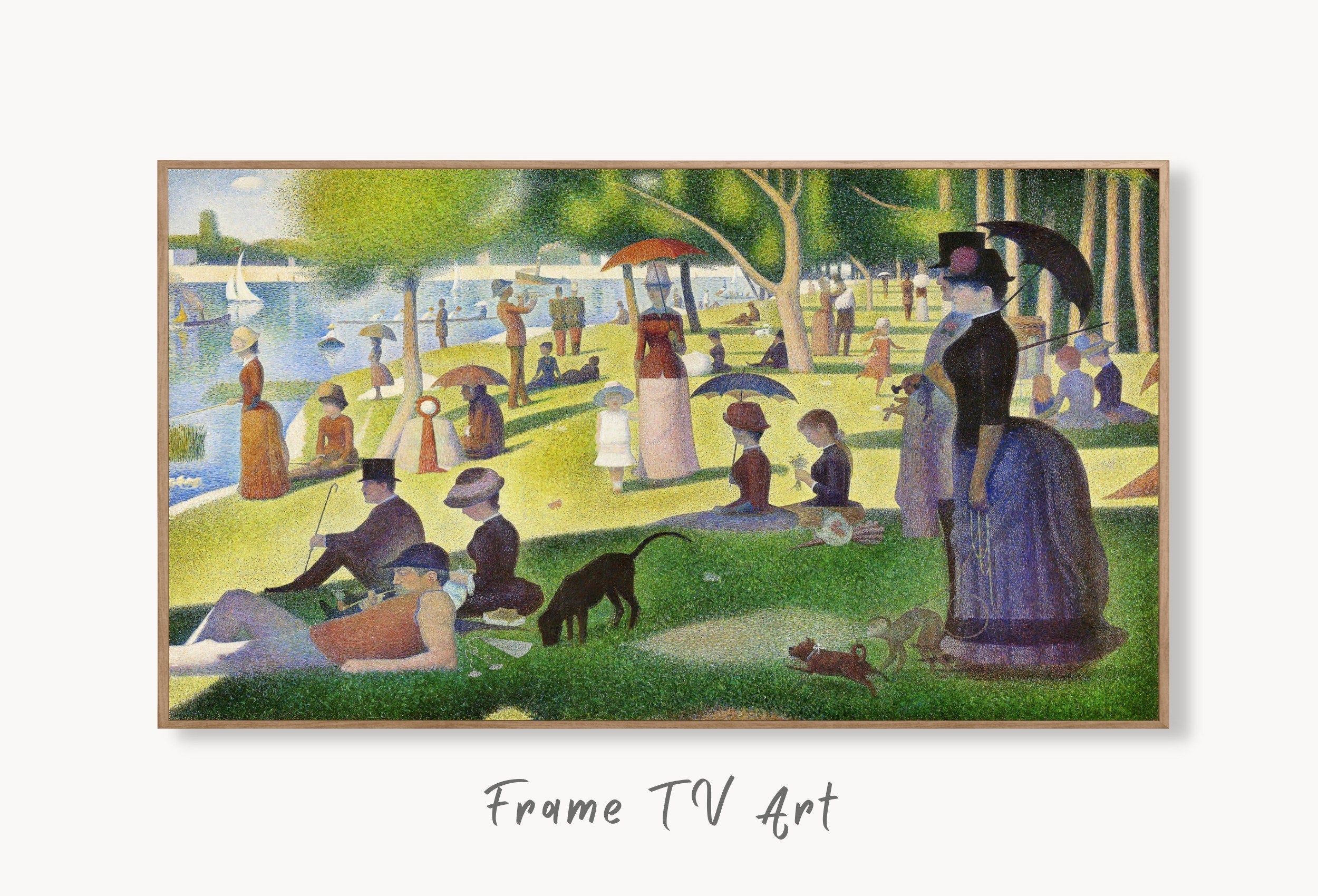 Samsung Frame TV Art 4K Georges Seurat Sunday Park Landscape Famous Painting. Antique Classic Impressionist Art for Frame TV. Downloadable