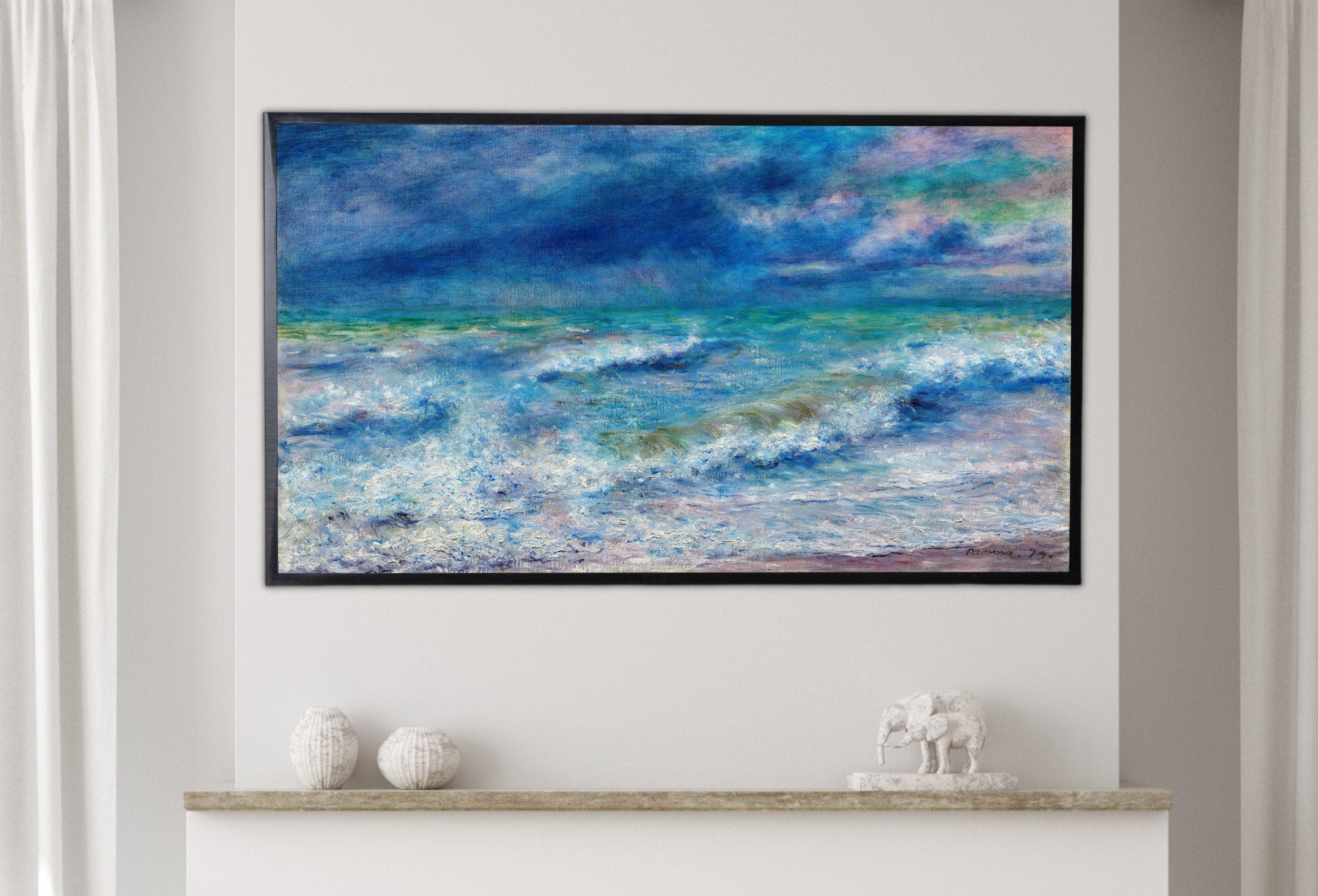 Samsung Frame TV Art 4K Seascape Auguste Renoir Painting, Nautical Wall Decor. Instant Download Art for the Frame TV. Colorful Art for TV
