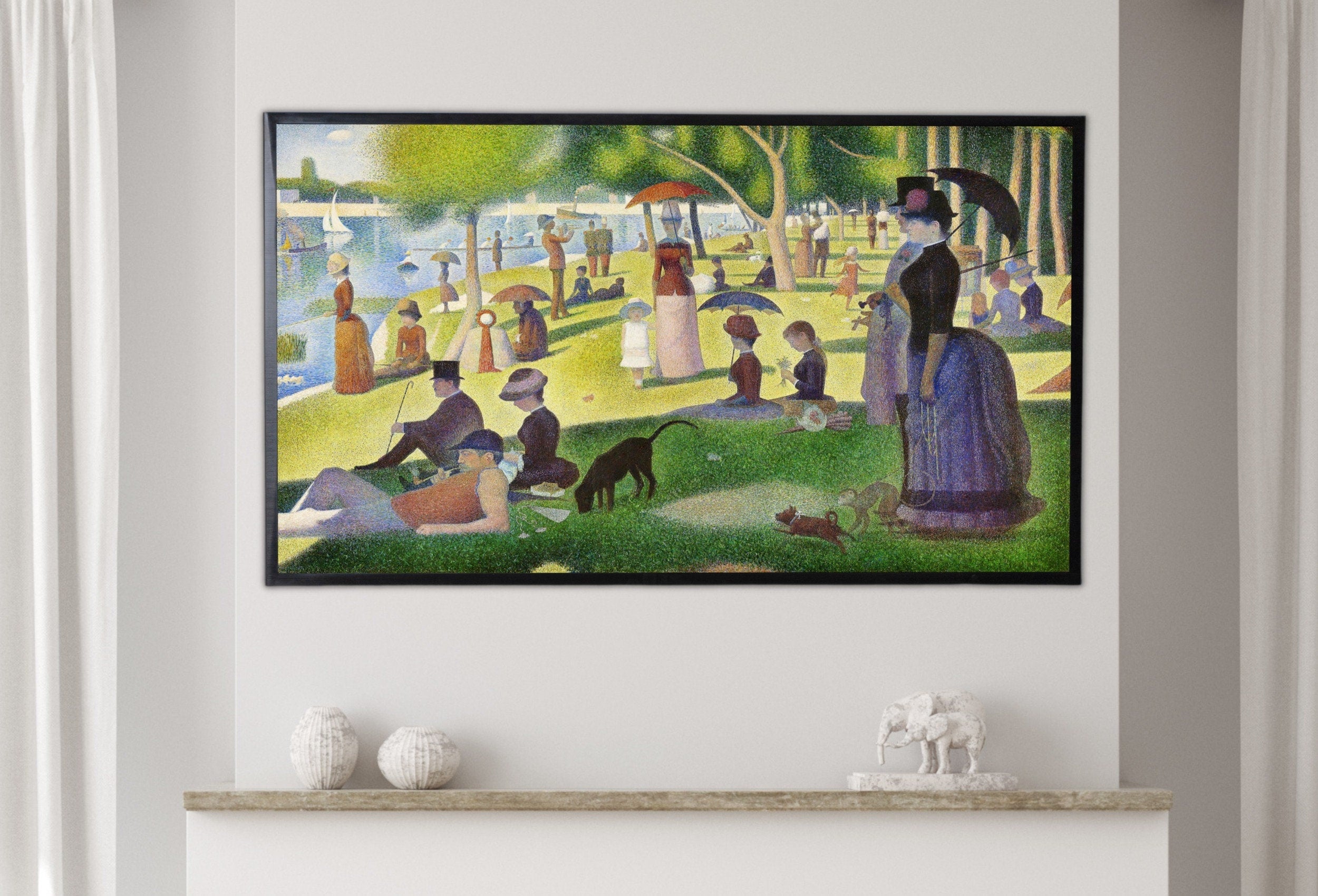 Samsung Frame TV Art 4K Georges Seurat Sunday Park Landscape Famous Painting. Antique Classic Impressionist Art for Frame TV. Downloadable