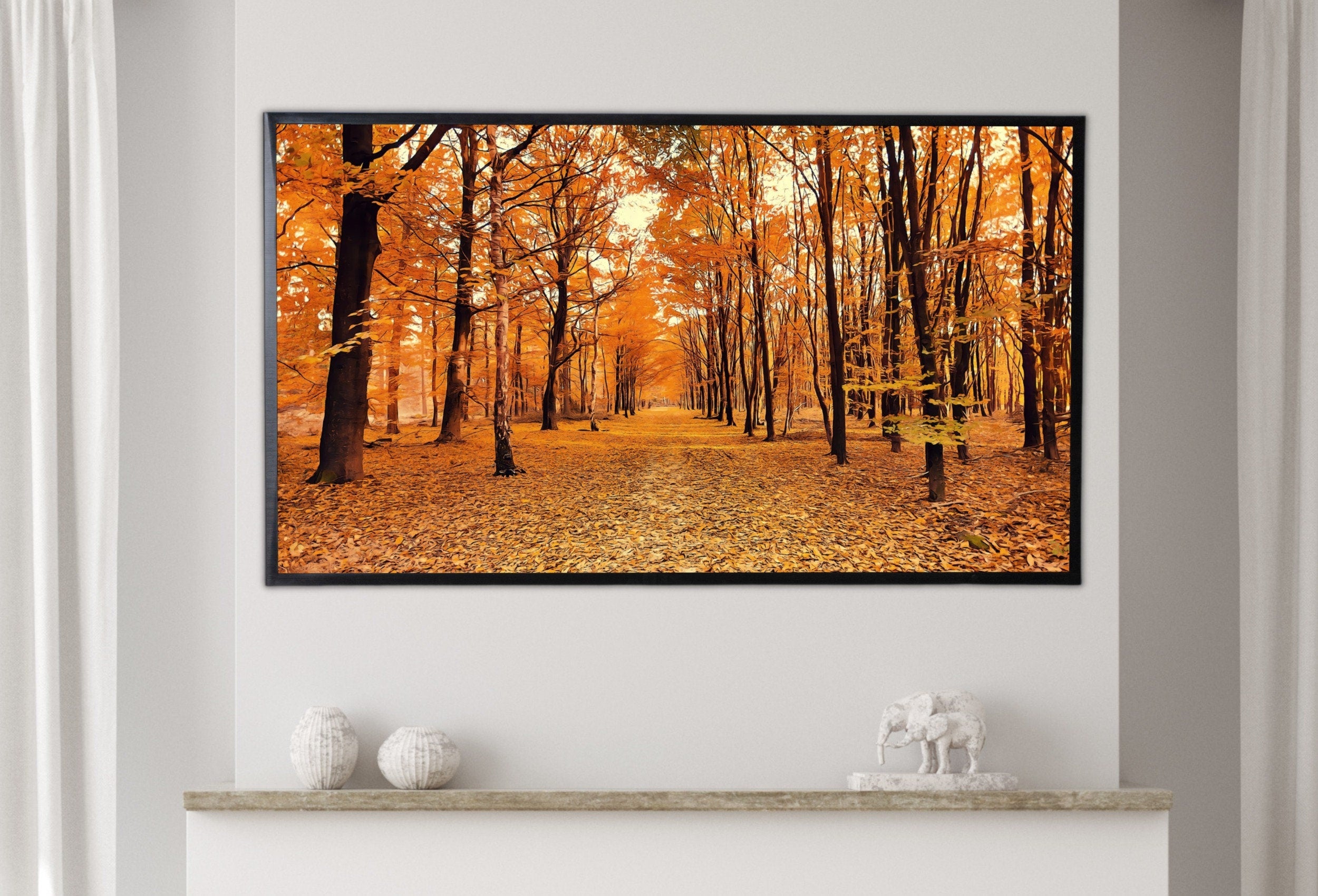 Samsung Frame TV Art 4K Forest Trail Scenery Fall Landscape Digital Painting. Instant Download Autumn Art for Samsung Frame TV. Art for TV