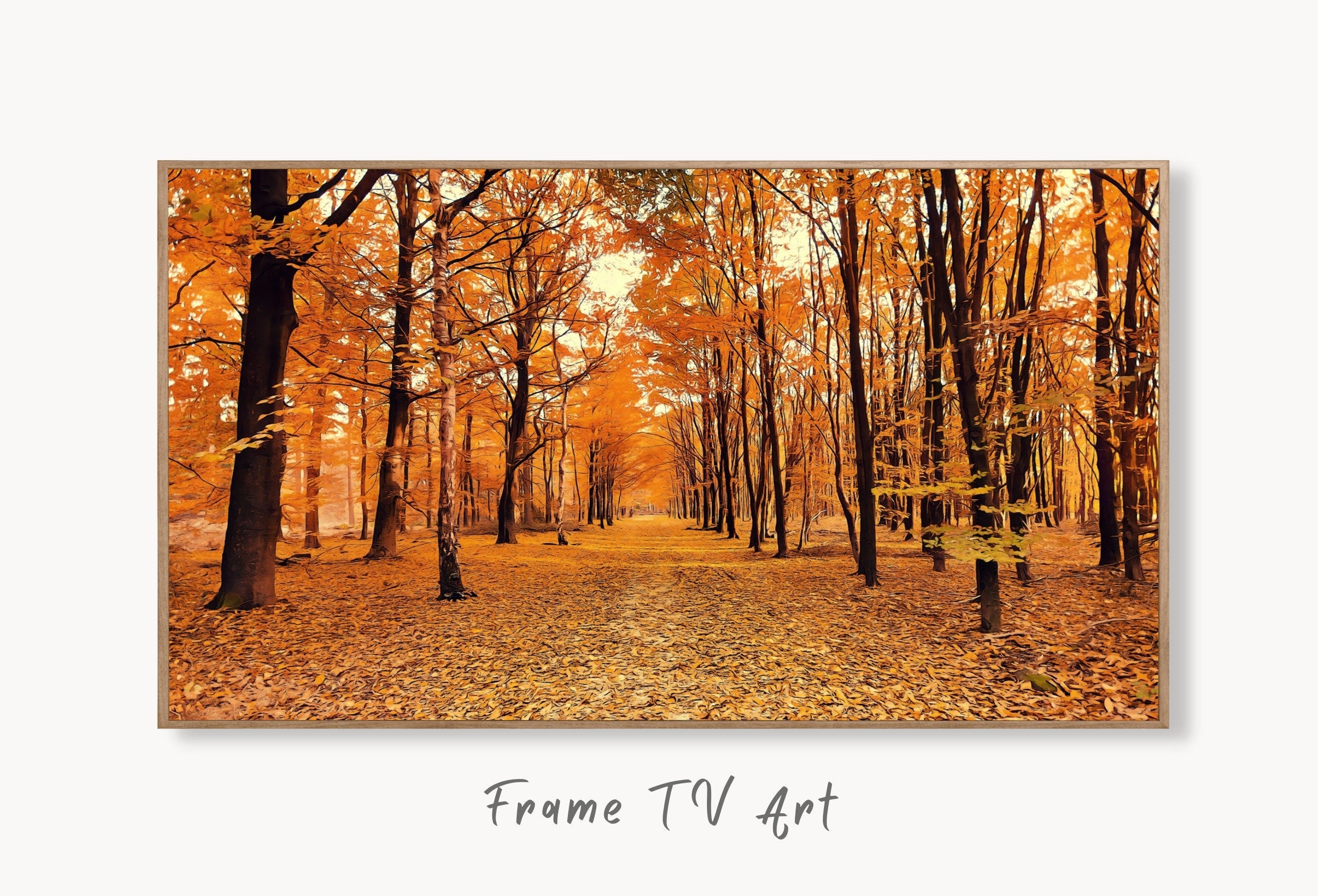 Samsung Frame TV Art 4K Forest Trail Scenery Fall Landscape Digital Painting. Instant Download Autumn Art for Samsung Frame TV. Art for TV