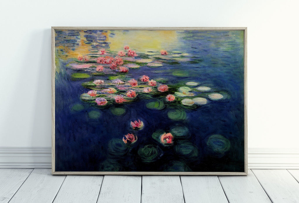 Water Lilies Pond Monet Inspired Digital Painting. Instant Download Floral Decor. Monet Botanical Print Printable Wall Art. Abstract Decor