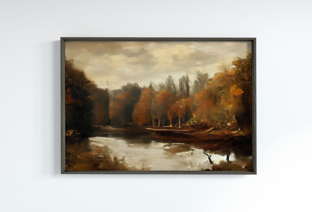 Fall Art Muted Colors Rustic Autumn Landscape Printable Painting. Digital Download. Country Decor Nature Landscape. Moody Vintage Art Print