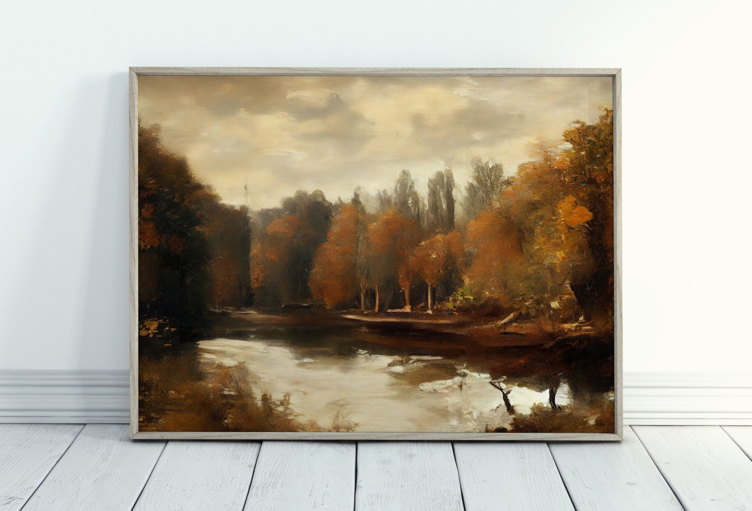 Fall Art Muted Colors Rustic Autumn Landscape Printable Painting. Digital Download. Country Decor Nature Landscape. Moody Vintage Art Print