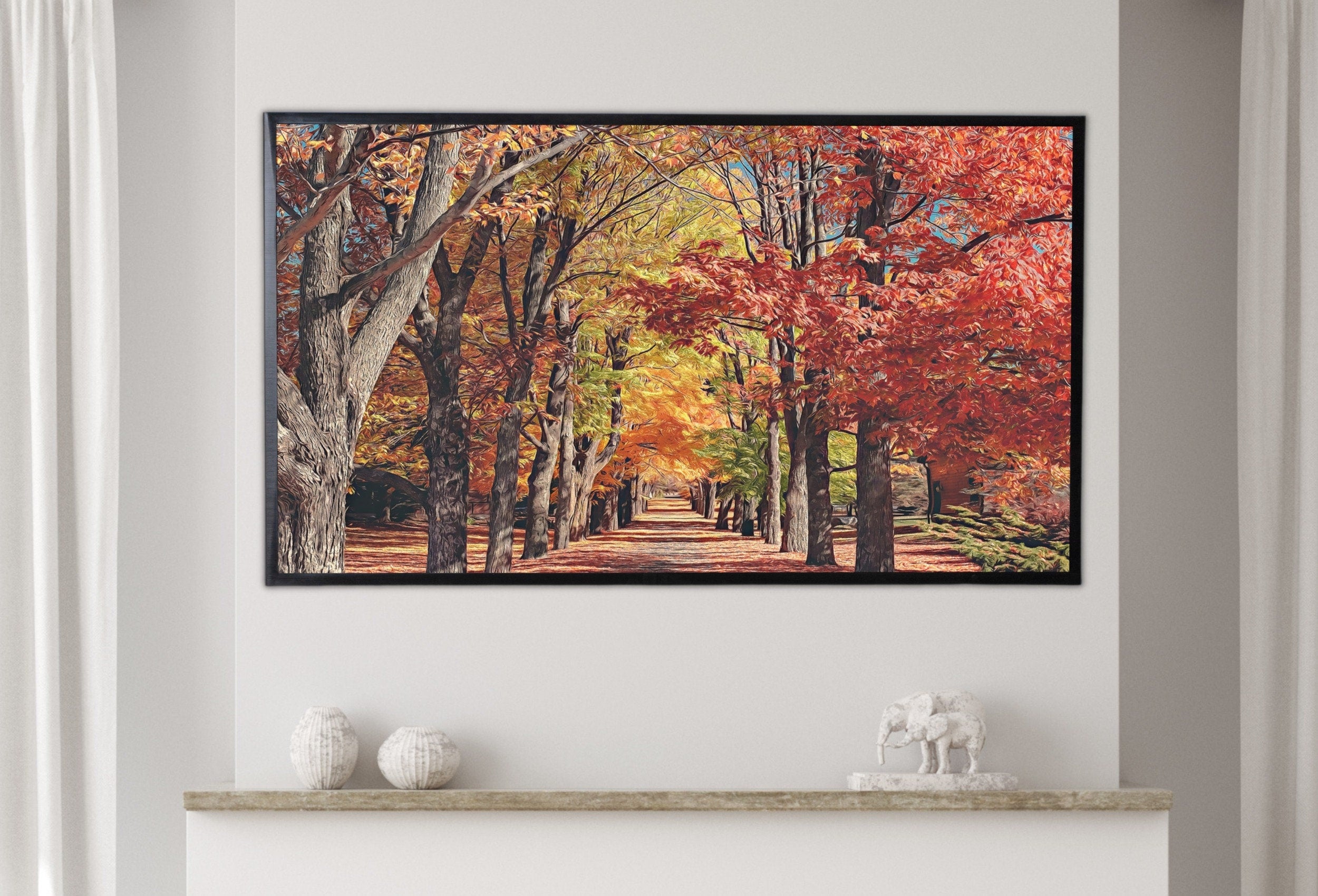Samsung Frame TV Art 4K Forest Trail in Autumn Landscape Digital Painting. Instant Download Fall Art for the Samsung Frame TV. Art for TV