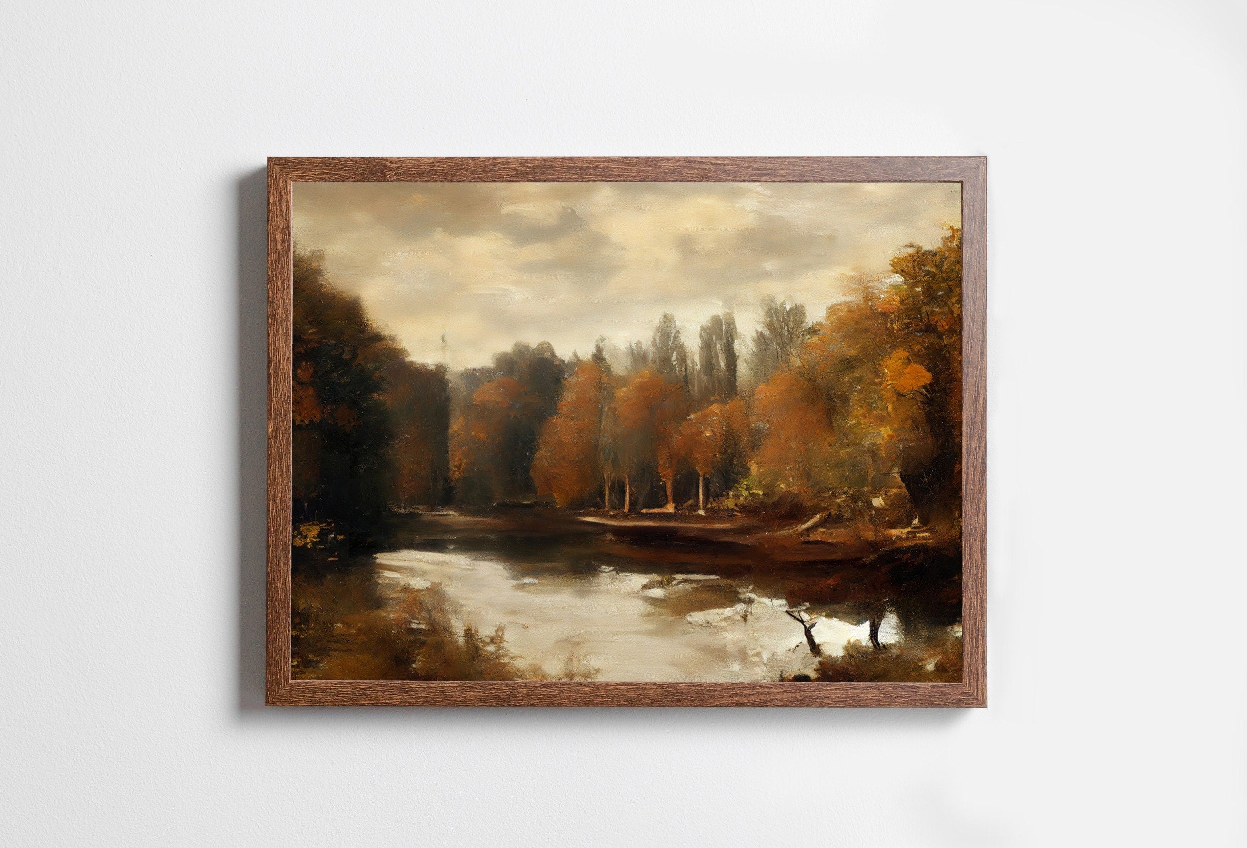 Fall Art Muted Colors Rustic Autumn Landscape Printable Painting. Digital Download. Country Decor Nature Landscape. Moody Vintage Art Print