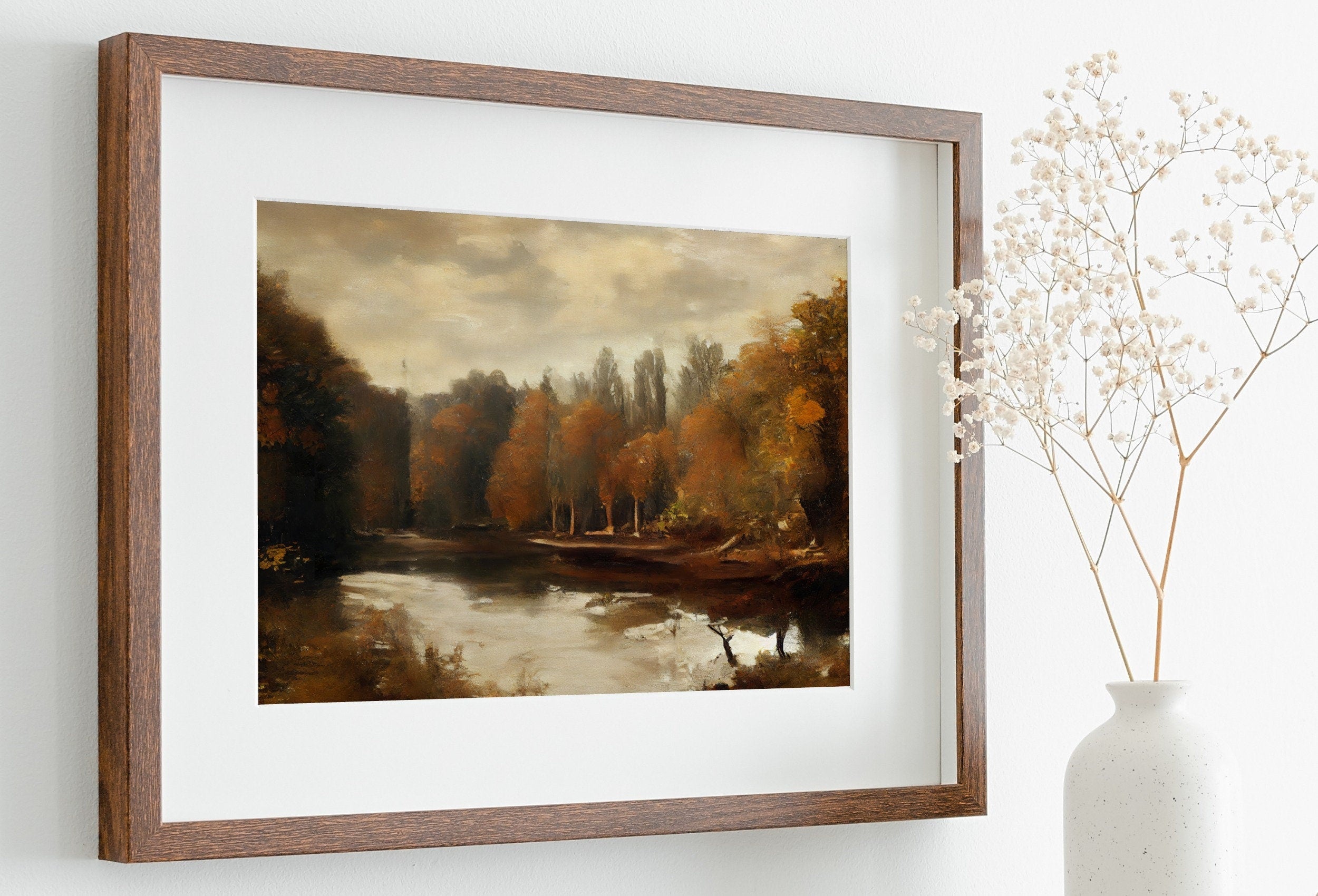 Fall Art Muted Colors Rustic Autumn Landscape Printable Painting. Digital Download. Country Decor Nature Landscape. Moody Vintage Art Print