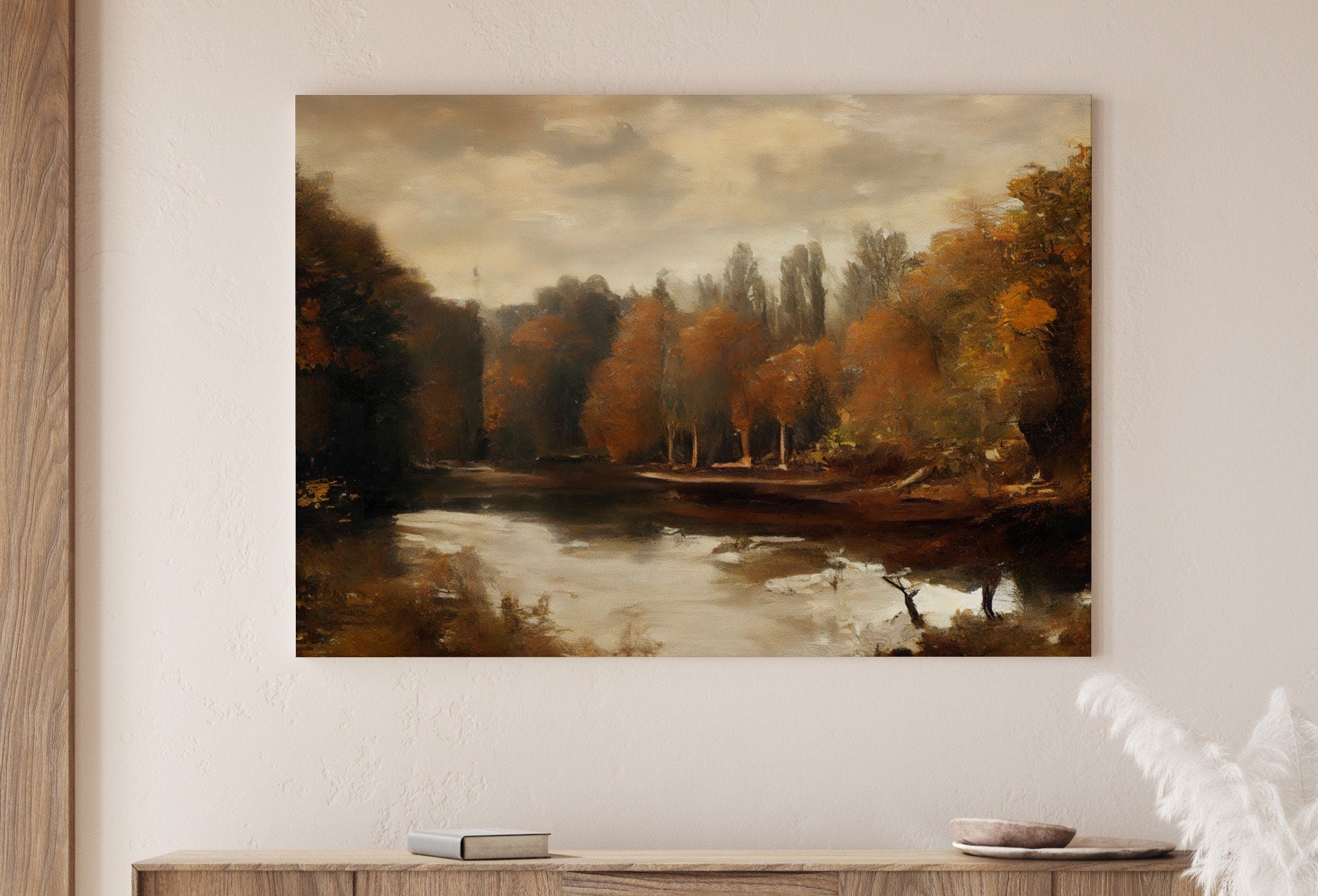 Fall Art Muted Colors Rustic Autumn Landscape Printable Painting. Digital Download. Country Decor Nature Landscape. Moody Vintage Art Print