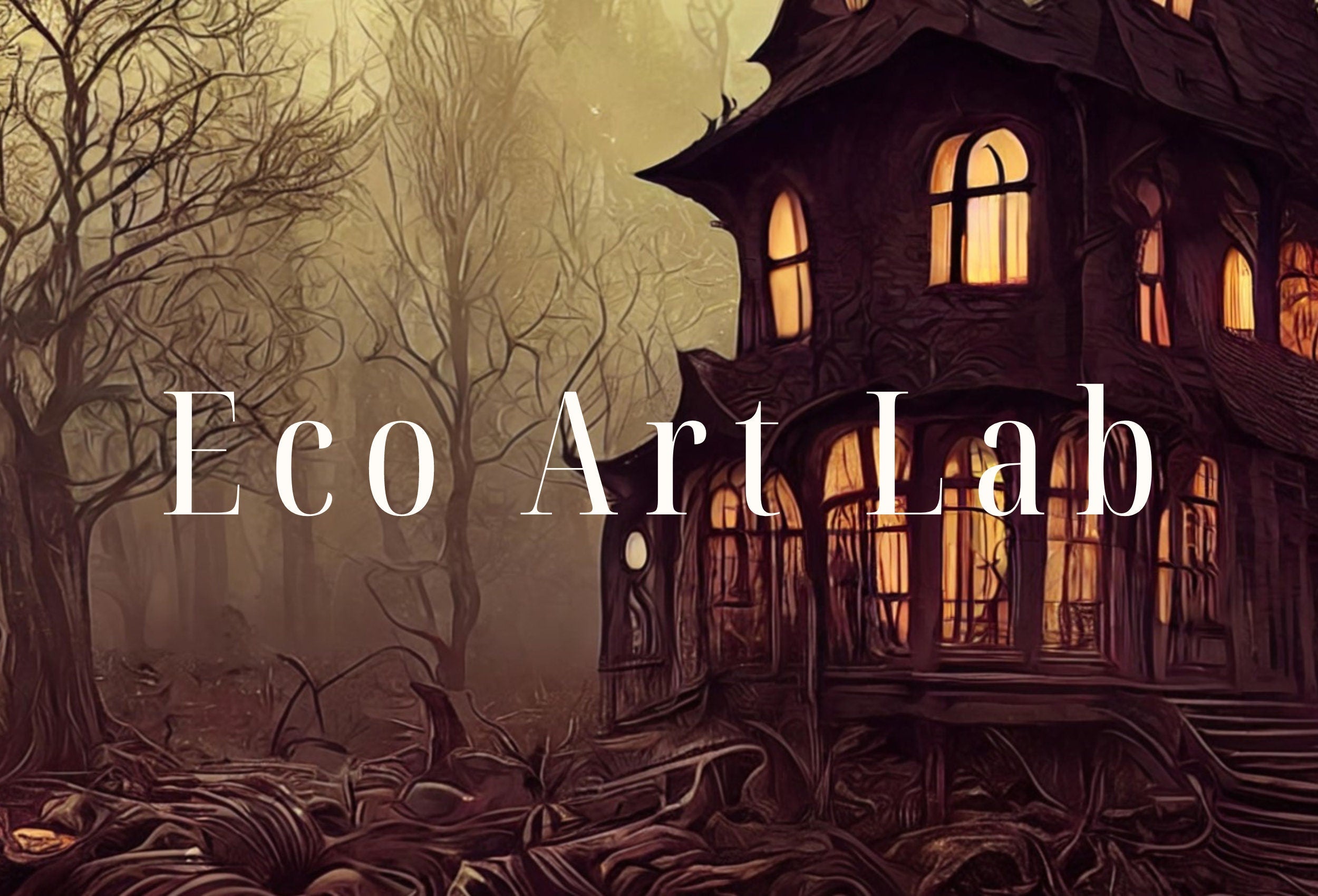Witch House in a Dark Misty Forest Print. Halloween Printable Wall Art. Scary Halloween Painting. Instant Download Art Print. Fall Decor