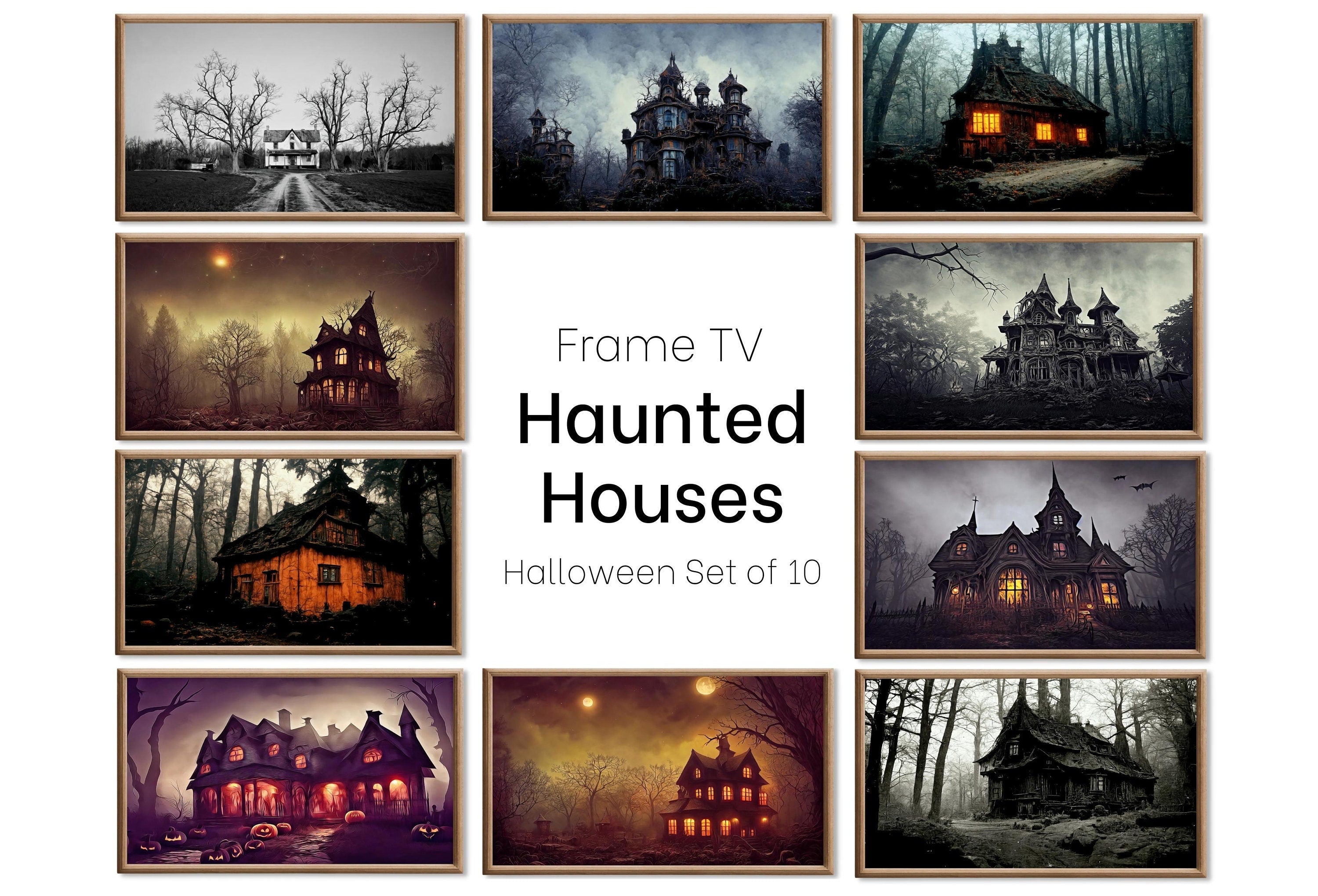 Set of 10 Halloween Samsung Frame TV 4K Art. Creepy Haunted Houses in Dark Forests. Horror Art. Instant Download Frame TV Halloween Art Set.