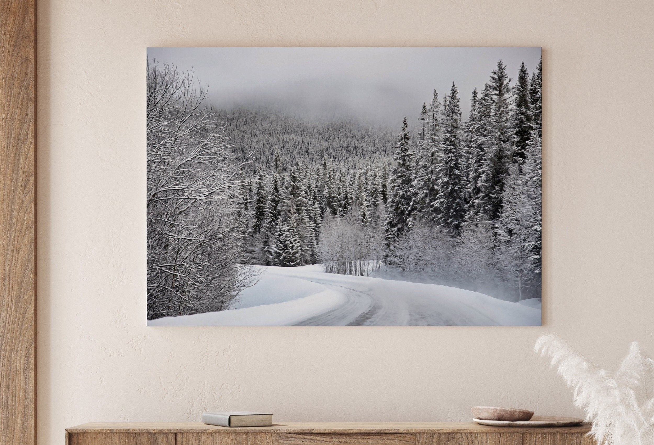 Winter Forest Trail Landscape Digital Painting. Printable Wall Art. Home or Office Decor. Nature Print Digital Winter Art. Instant Download