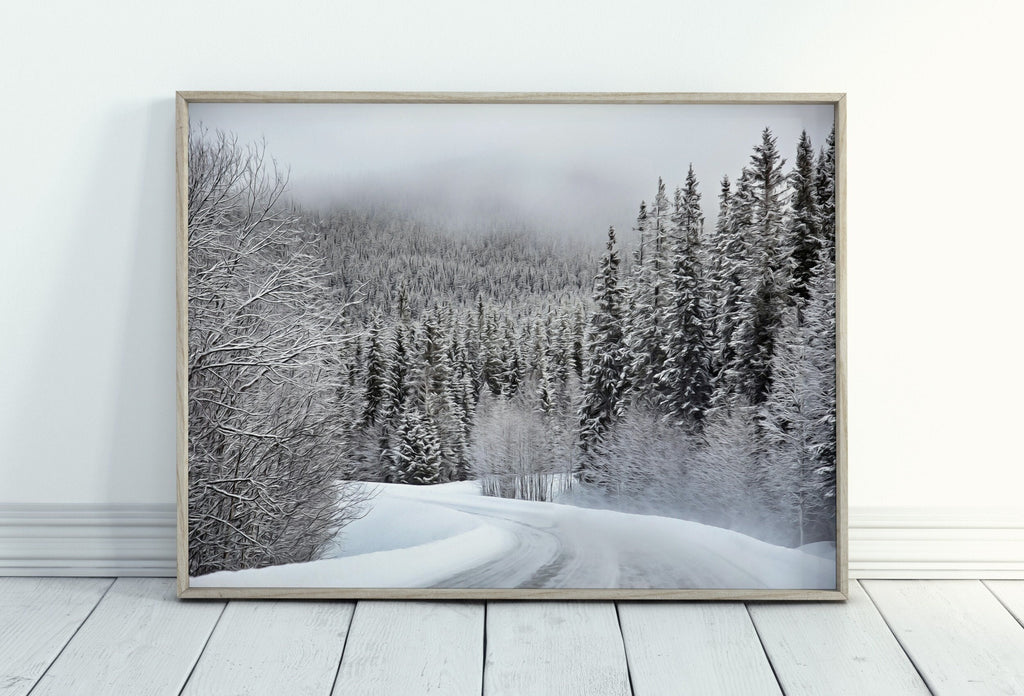 Winter Forest Trail Landscape Digital Painting. Printable Wall Art. Home or Office Decor. Nature Print Digital Winter Art. Instant Download