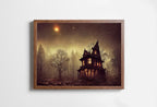 Witch House in a Dark Misty Forest Print. Halloween Printable Wall Art. Scary Halloween Painting. Instant Download Art Print. Fall Decor