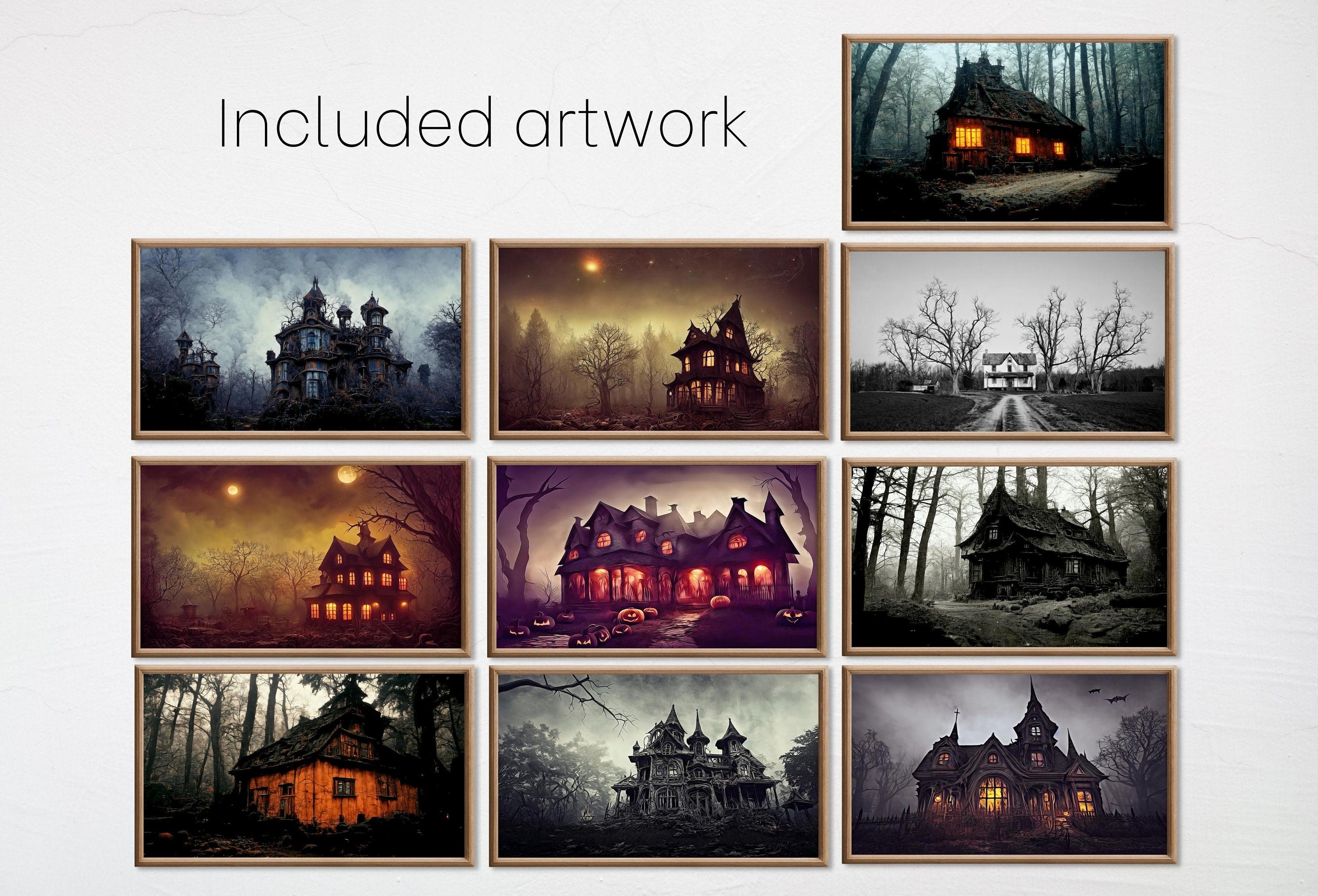 Set of 10 Halloween Samsung Frame TV 4K Art. Creepy Haunted Houses in Dark Forests. Horror Art. Instant Download Frame TV Halloween Art Set.