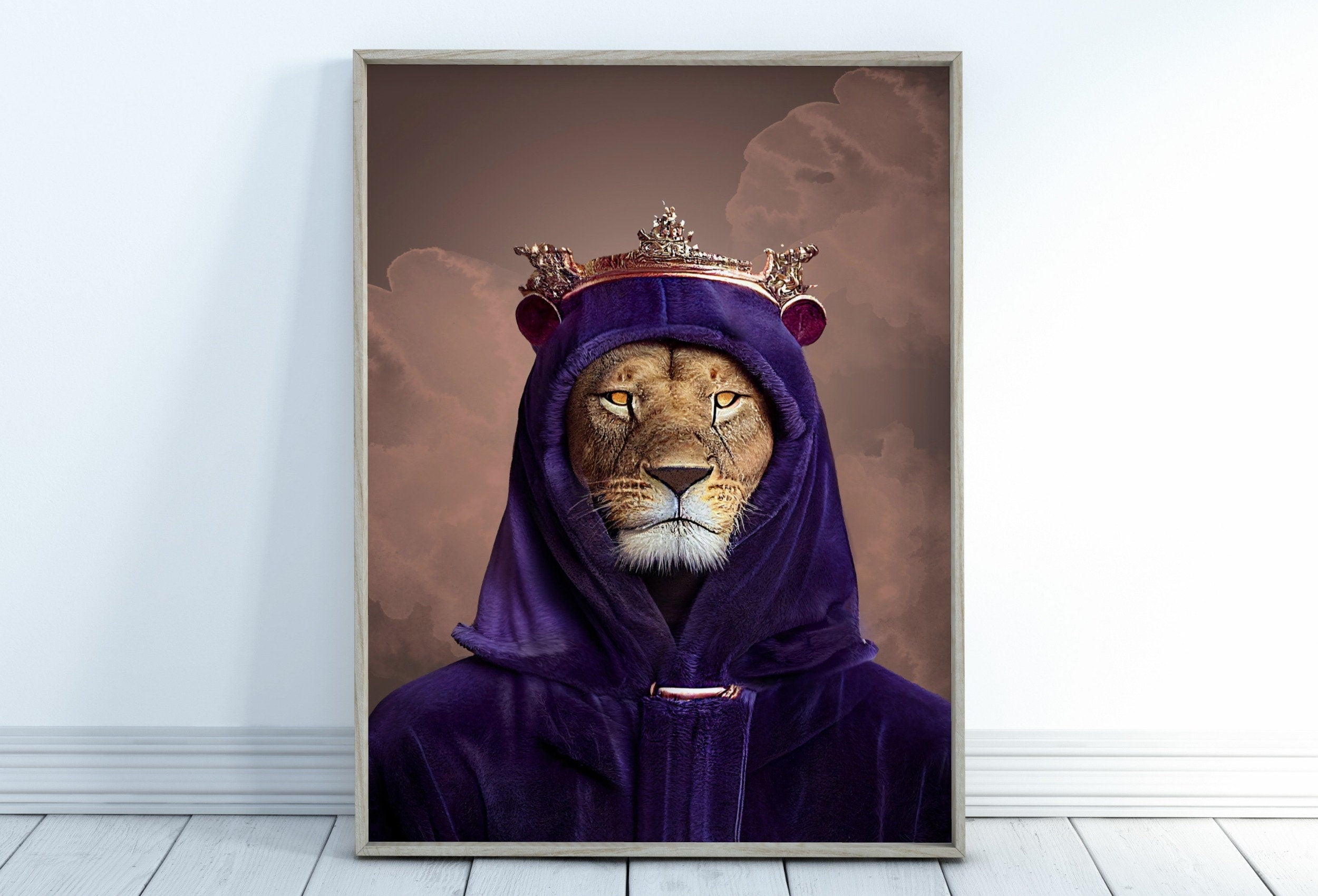 Original King Lion Digital Art Print. Printable Wall Art. Modern Lion Artwork. Instant Download. Contemporary Animal Poster. Lion Portrait