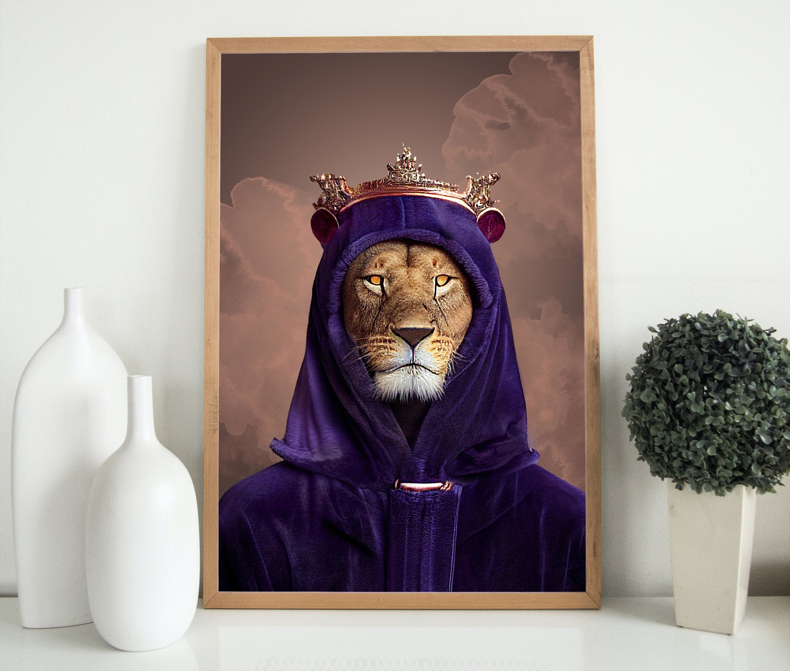 Original King Lion Digital Art Print. Printable Wall Art. Modern Lion Artwork. Instant Download. Contemporary Animal Poster. Lion Portrait