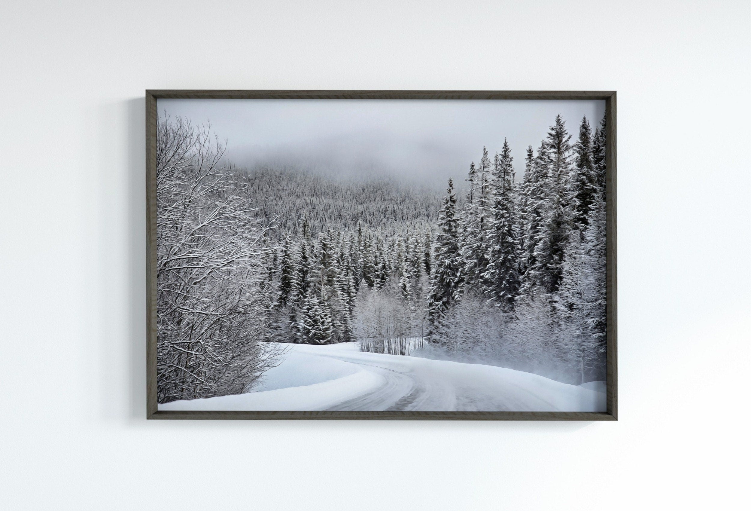 Winter Forest Trail Landscape Digital Painting. Printable Wall Art. Home or Office Decor. Nature Print Digital Winter Art. Instant Download