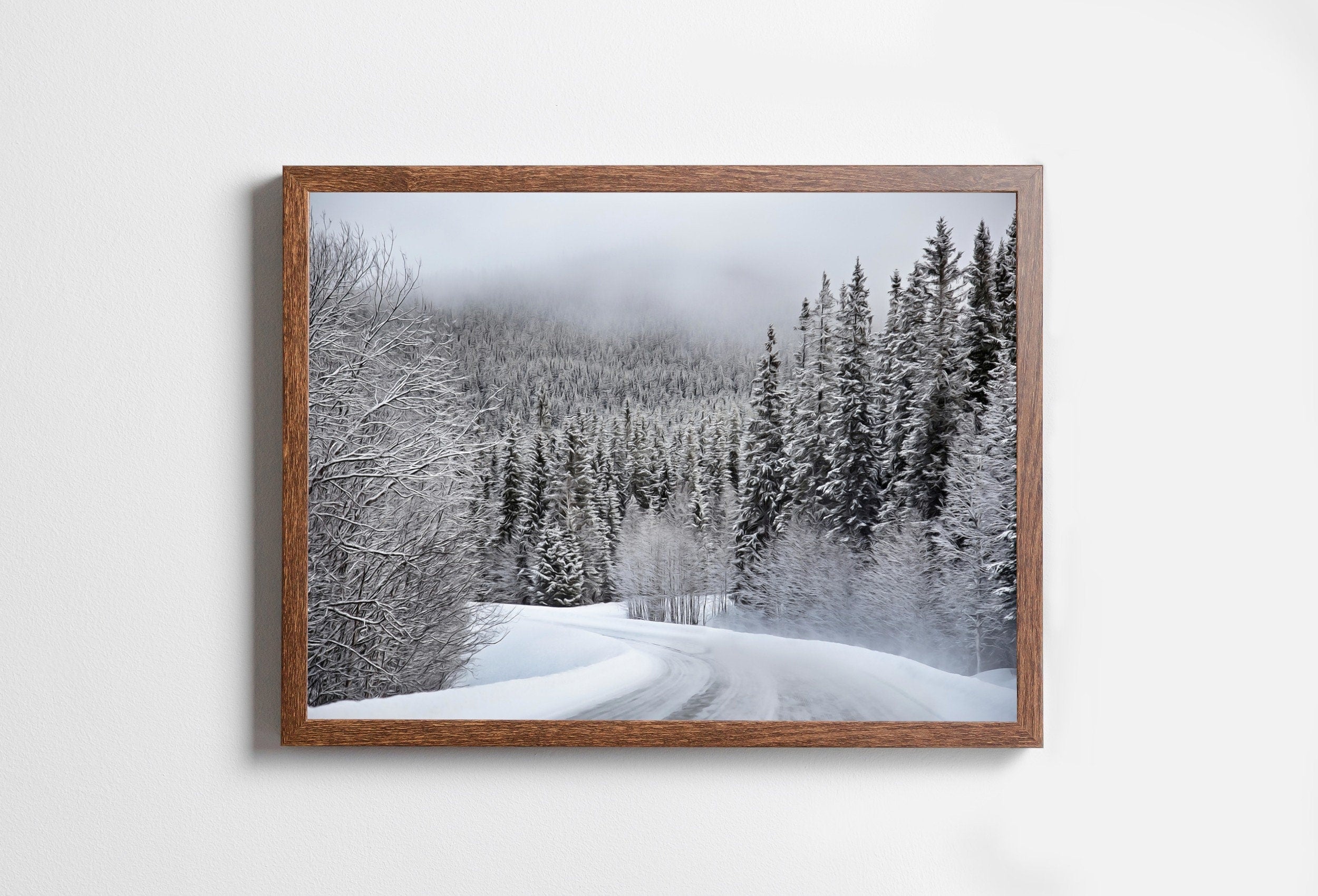 Winter Forest Trail Landscape Digital Painting. Printable Wall Art. Home or Office Decor. Nature Print Digital Winter Art. Instant Download