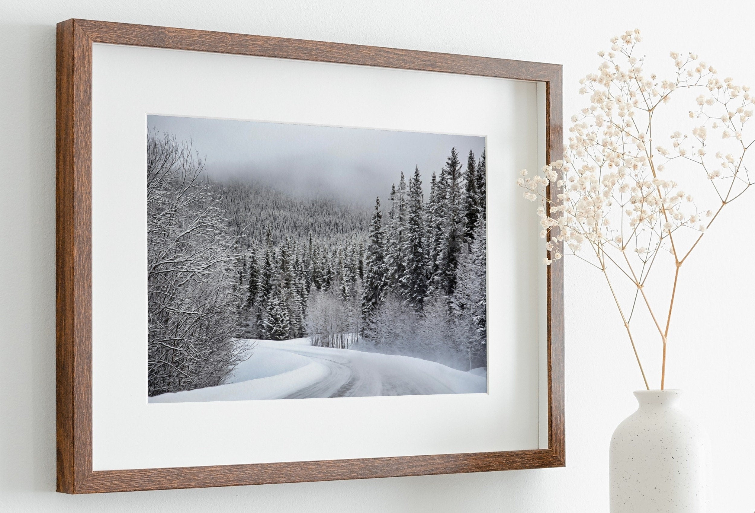 Winter Forest Trail Landscape Digital Painting. Printable Wall Art. Home or Office Decor. Nature Print Digital Winter Art. Instant Download