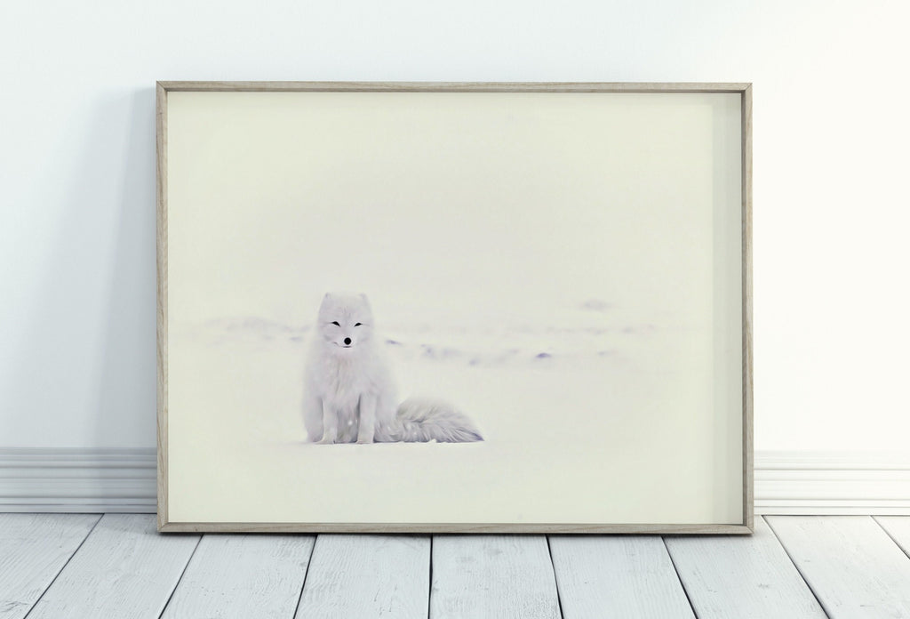 White Arctic Fox in Snow. Printable Wall Art. Digital Download Fox Wall Art Poster. Nature Print Digital Art. Instant Download Winter Decor